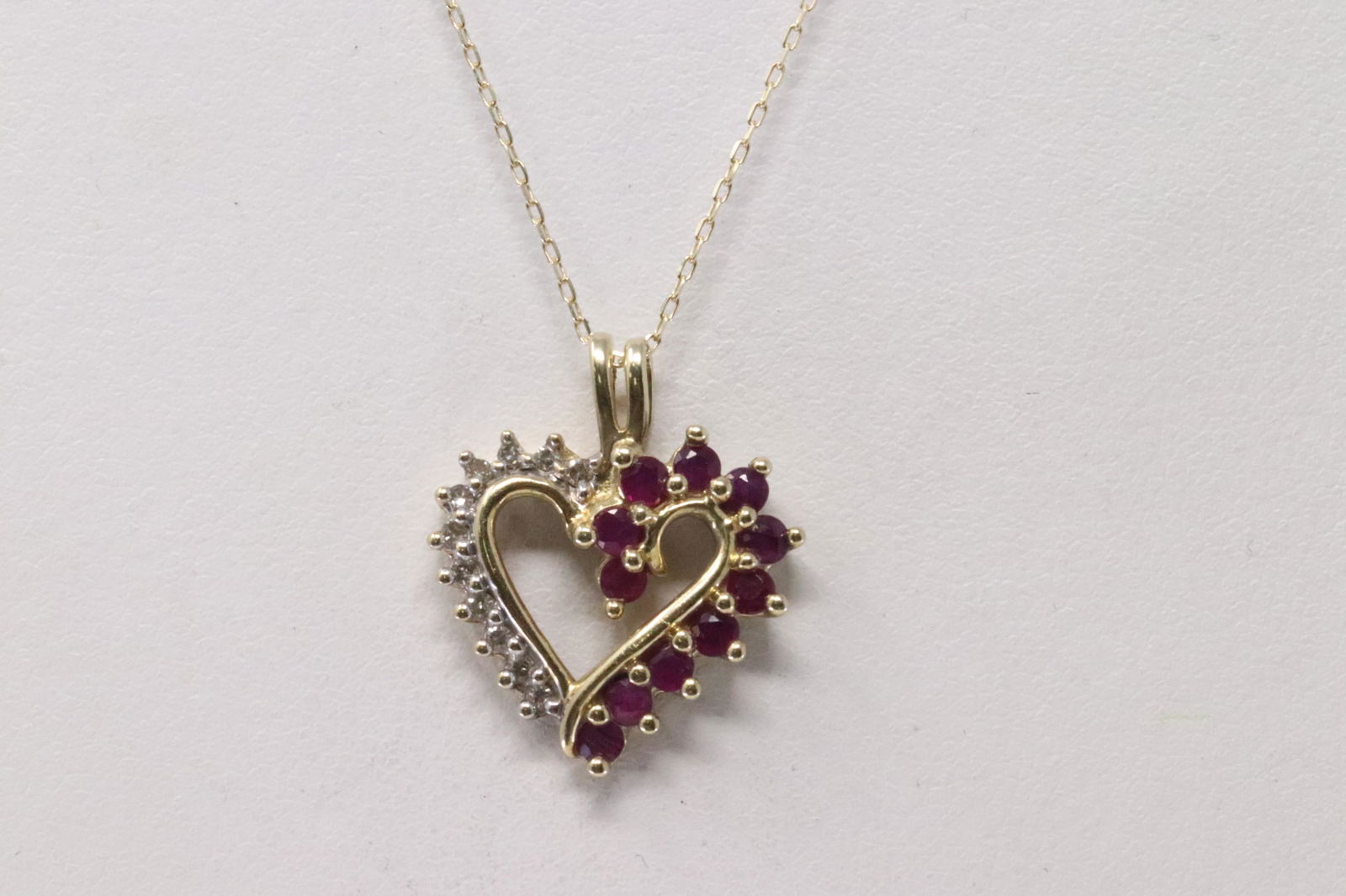 Yellow Gold Ruby / Heart Diamond Pendant. (1 of 4)