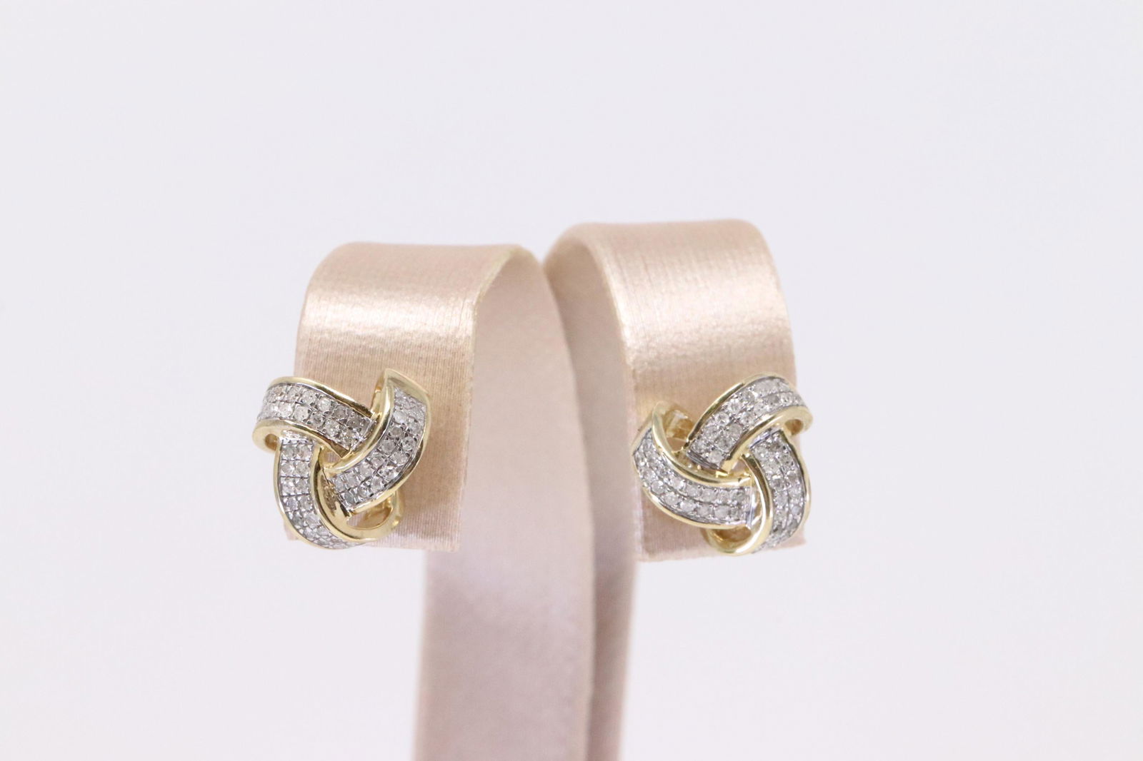 Yellow Gold Cross Over Twisted Knot Studs Diamonds (1 of 5)
