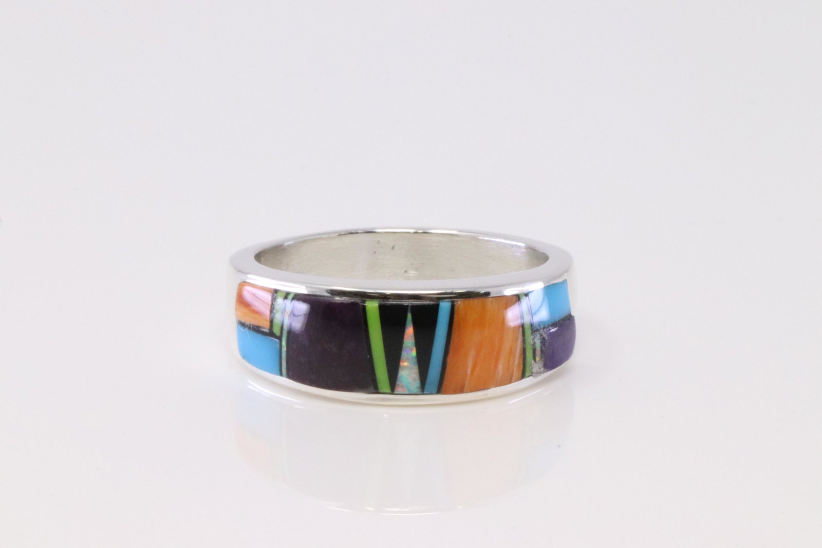 Native American Navajo Handmade Sterling Silver: This is a Native American Navajo Handmade Sterling Silver Multi-Color Ring By A.T.