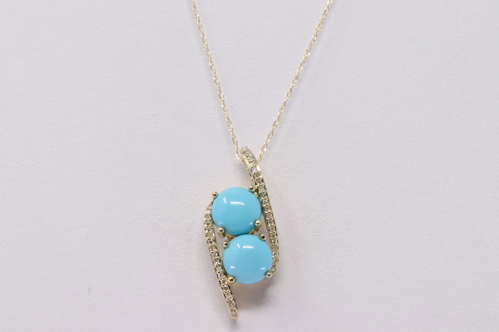 14Kt Yellow Gold Turquoise / Diamond Pendant & (1 of 4)
