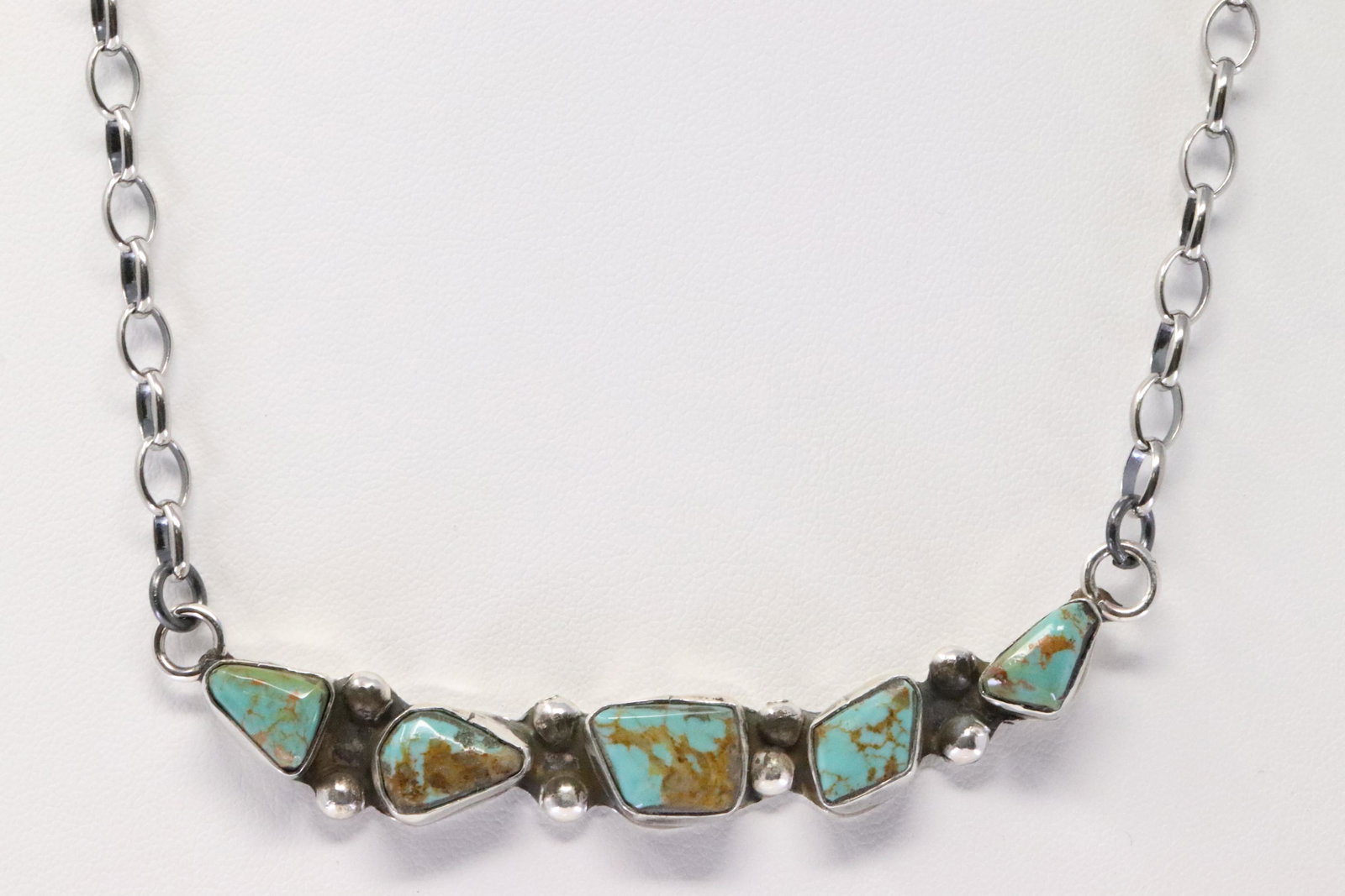 Native American Zuni Handmade Sterling Silver Kingman: This is a Native American Zuni Handmade Sterling Silver Kingman Turquoise Necklace By Jude Candelaria. Necklace length: 16.00"