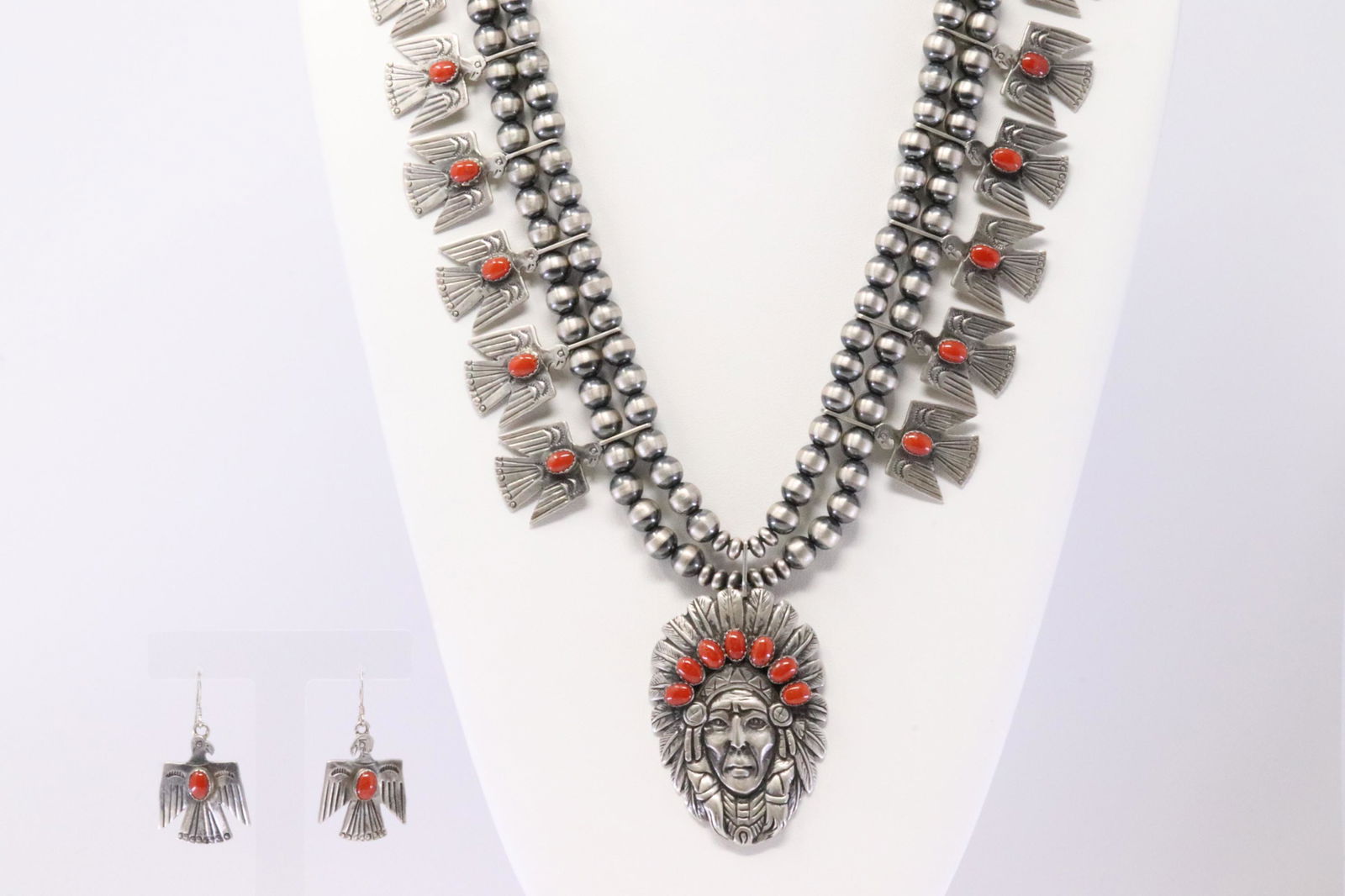 Native American Navajo Stirling Silver Coral Thunder (1 of 9)