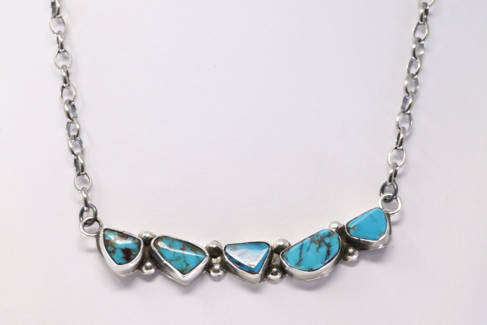 Native America Zuni Handmade Sterling Silver Turquoise: This is a Native America Zuni Handmade Sterling Silver Turquoise Necklace By Jude Candelaria. Necklace length: 18.00"