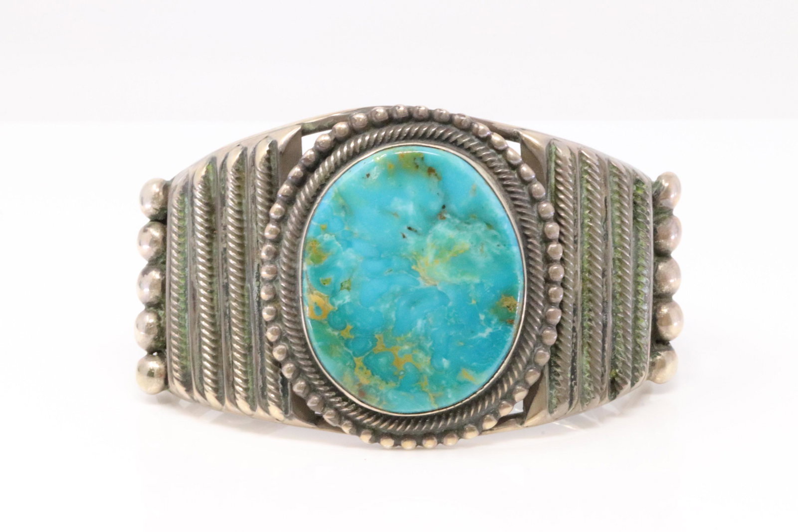 Native America Handmade Navajo Sterling Silver: This is a Native America Handmade Navajo Sterling Silver Turquoise Bracelet By Rick.