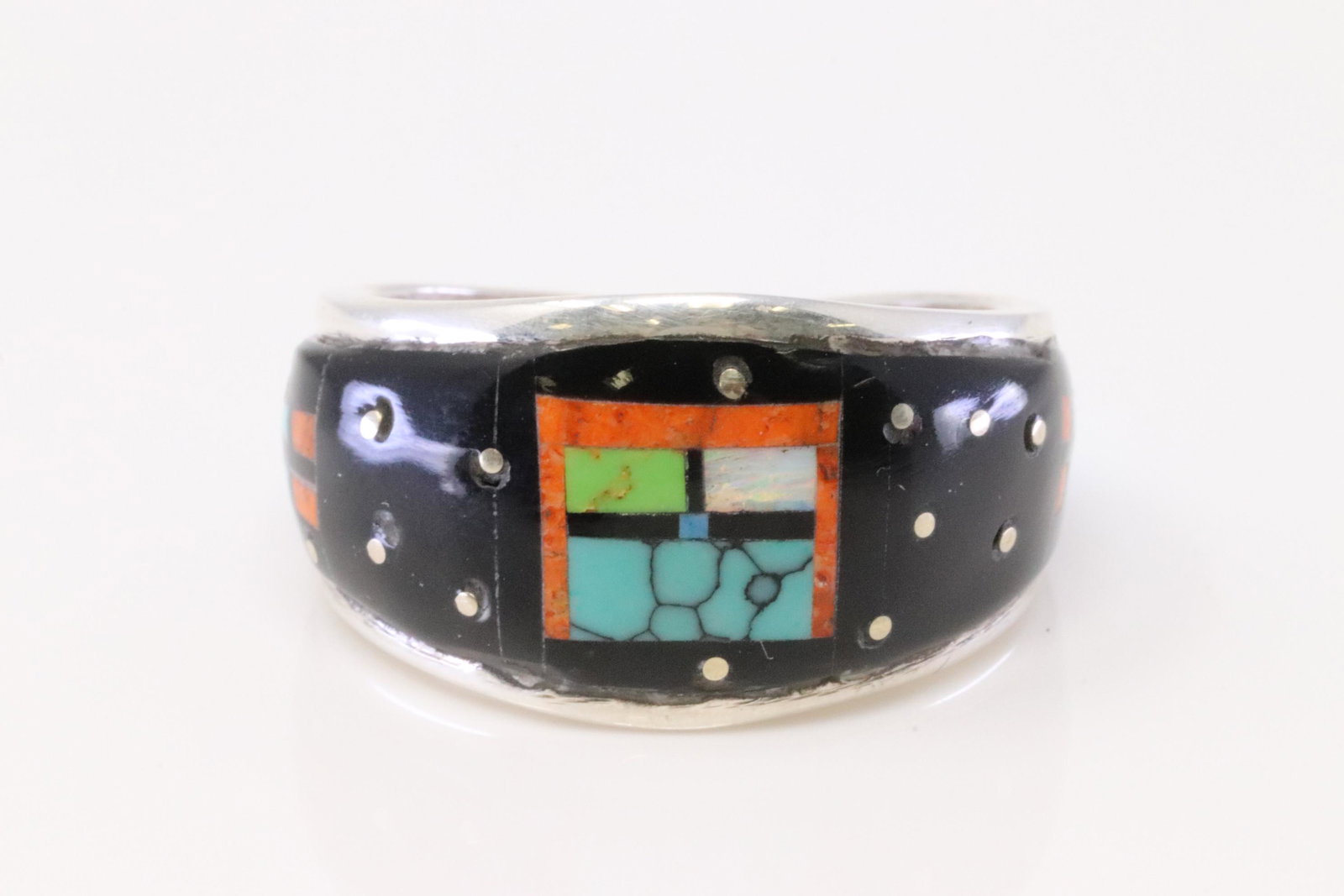 Native American Navajo Handmade Sterling Silver Night: This is a Native American Navajo Handmade Sterling Silver Night Sky Inlay Ring By G. Ring size: 11.25.