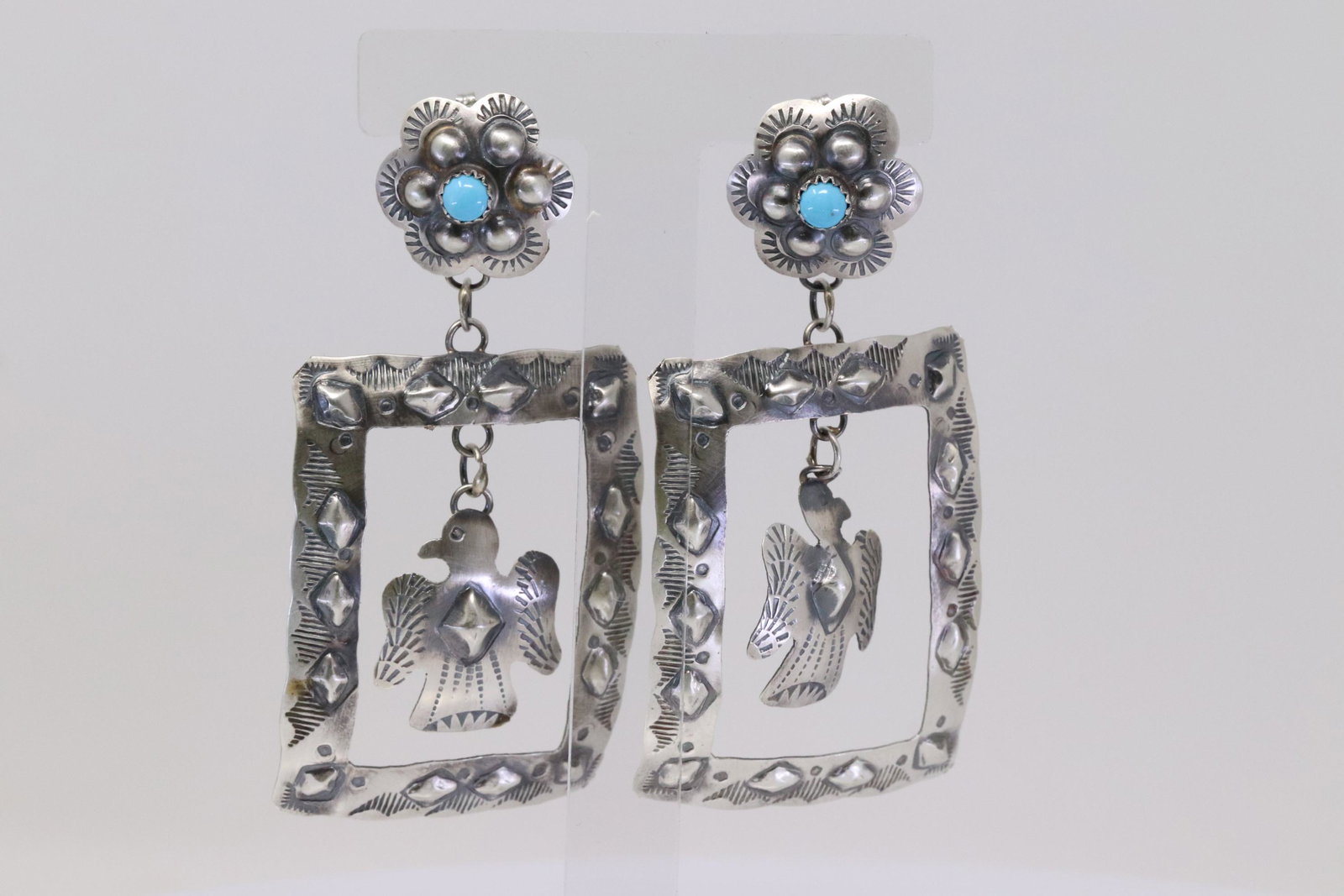 Native American Navajo Handmade Sterling Silver: This is a merican Navajo Handmade Sterling Silver Turquoise Post Dangling Earring's By Tim Yazzie.