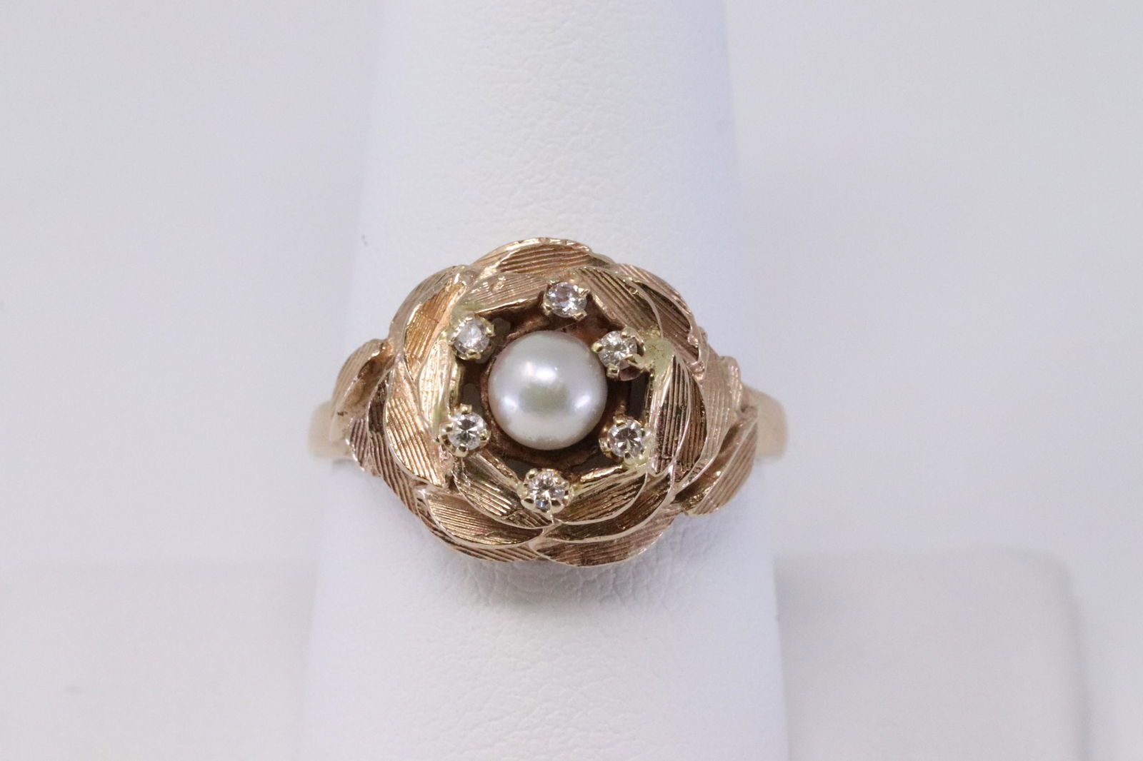 14KT Diamond/ Pearl Rose Ring (1 of 4)