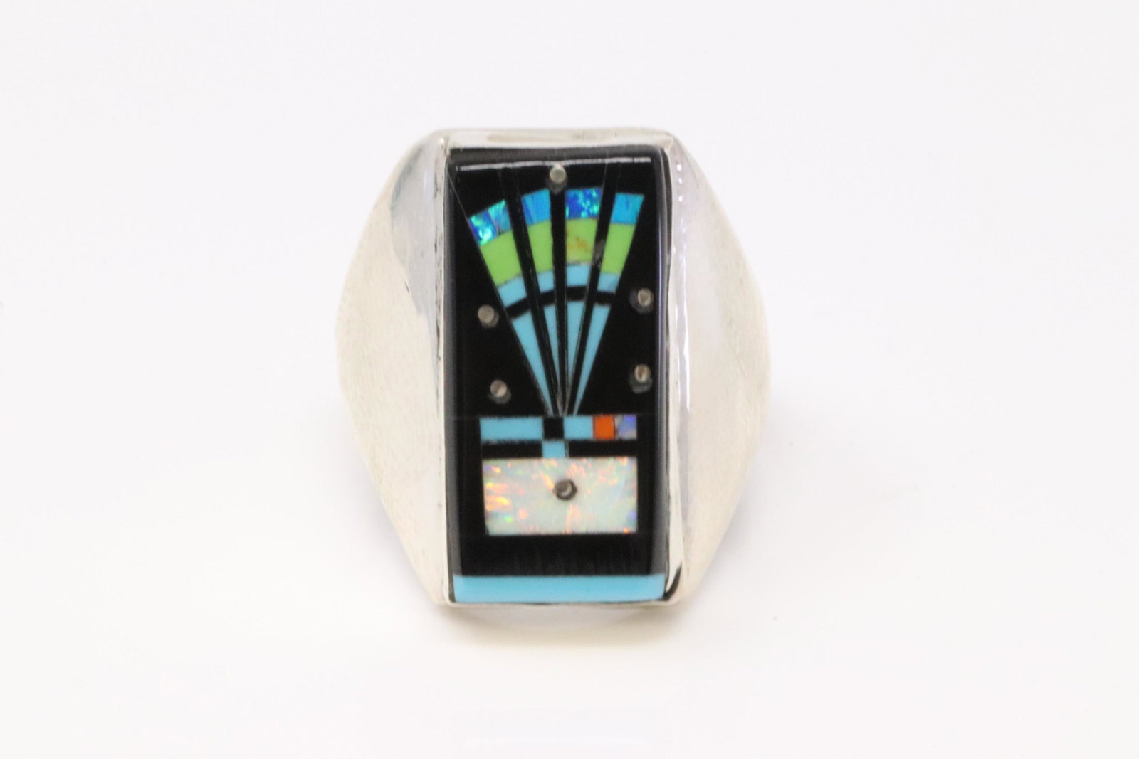 Native American Navajo Handmade Sterling Silver Night: This is a Native American Navajo Handmade Sterling Silver Night Sky Inlay Ring By G. Ring size: 11.00.