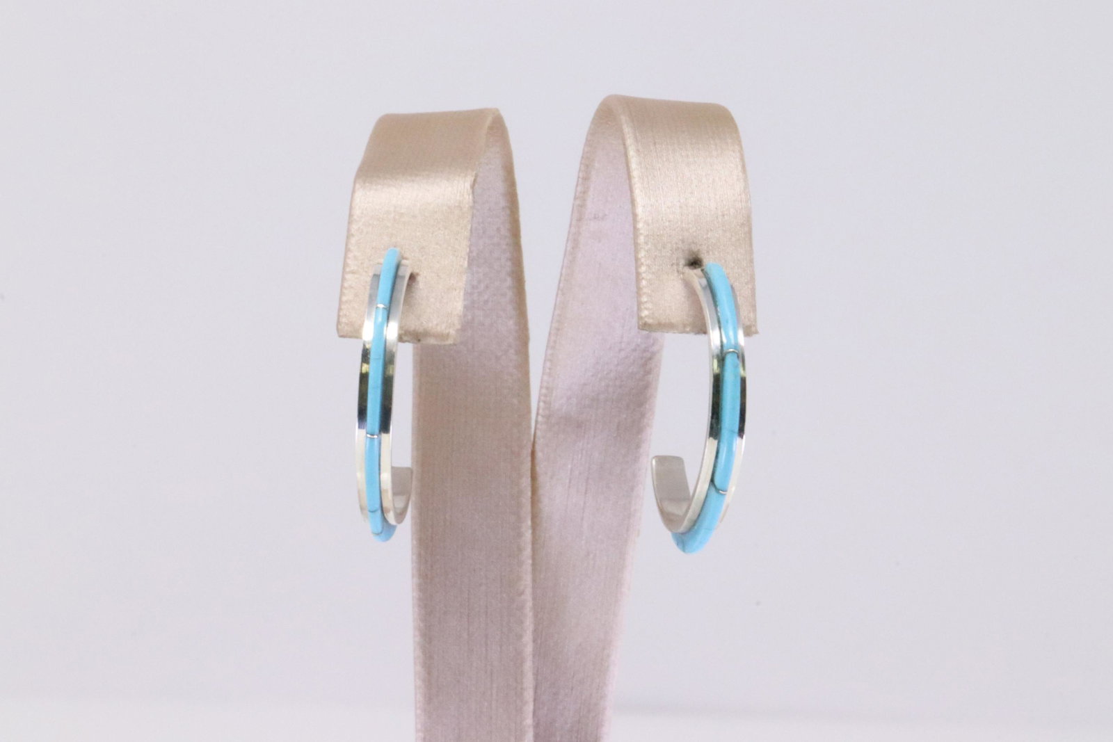 Native American Handmade Sterling Silver Navajo: This is a Native American Handmade Sterling Silver Navajo Turquoise Inlay Hoop Earring's.