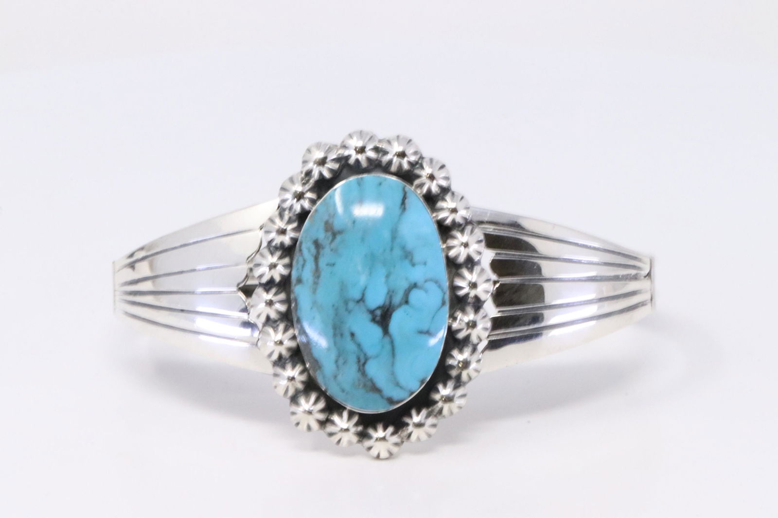 Native America Navajo Handmade Sterling Silver: This is a Native America Navajo Handmade Sterling Silver Turquoise Bracelet By David Lee.