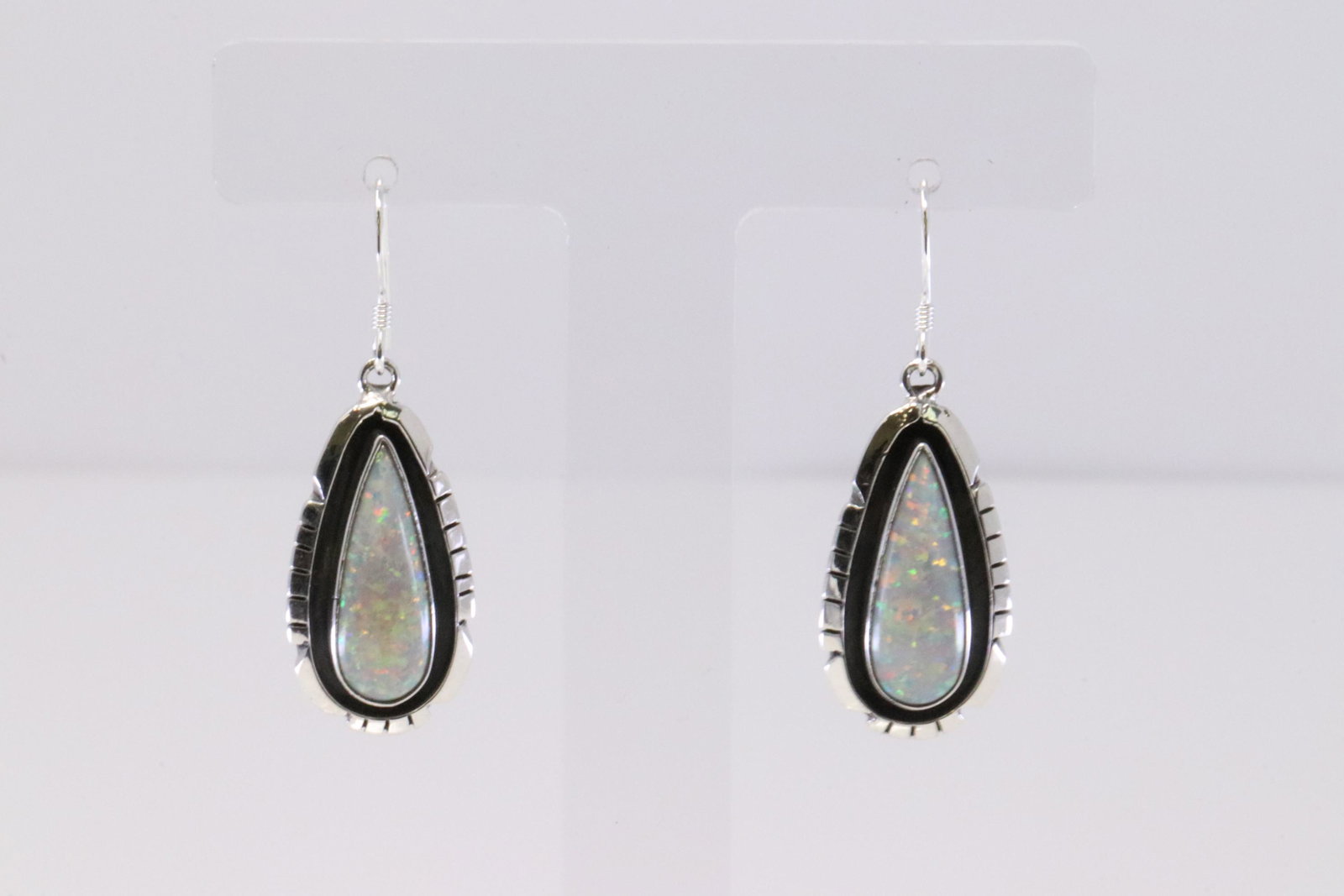 Native America Handmade Navajo Sterling Silver: This is a Native America Handmade Navajo Sterling Silver Synthetic Opal Dangling Earring's By Amos Begay.