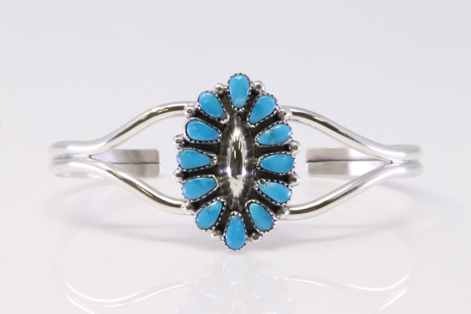Native America Handmade Zuni Sterling Silver Turquoise: This is a Native America Handmade Zuni Sterling Silver Turquoise Bracelet By Mary Ann Chavez.