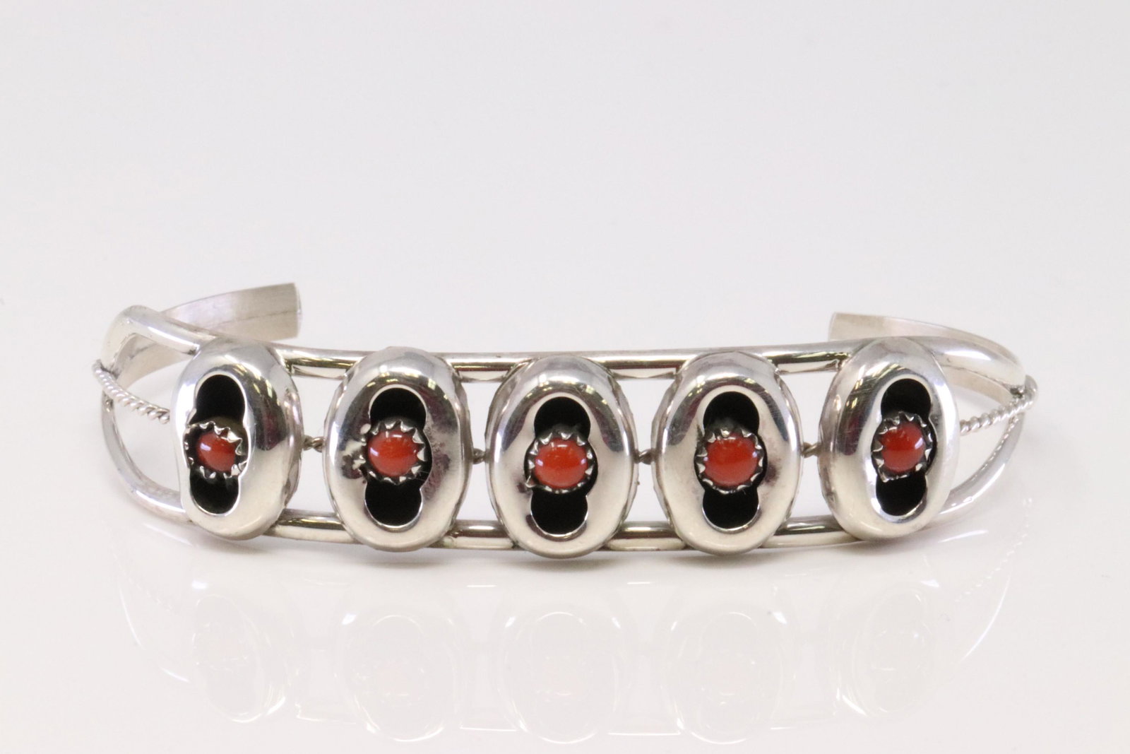 Native American Navajo Handmade Sterling Silver Coral: This is a Native American Navajo Handmade Sterling Silver Coral Bracelet By Janice Spencer.
