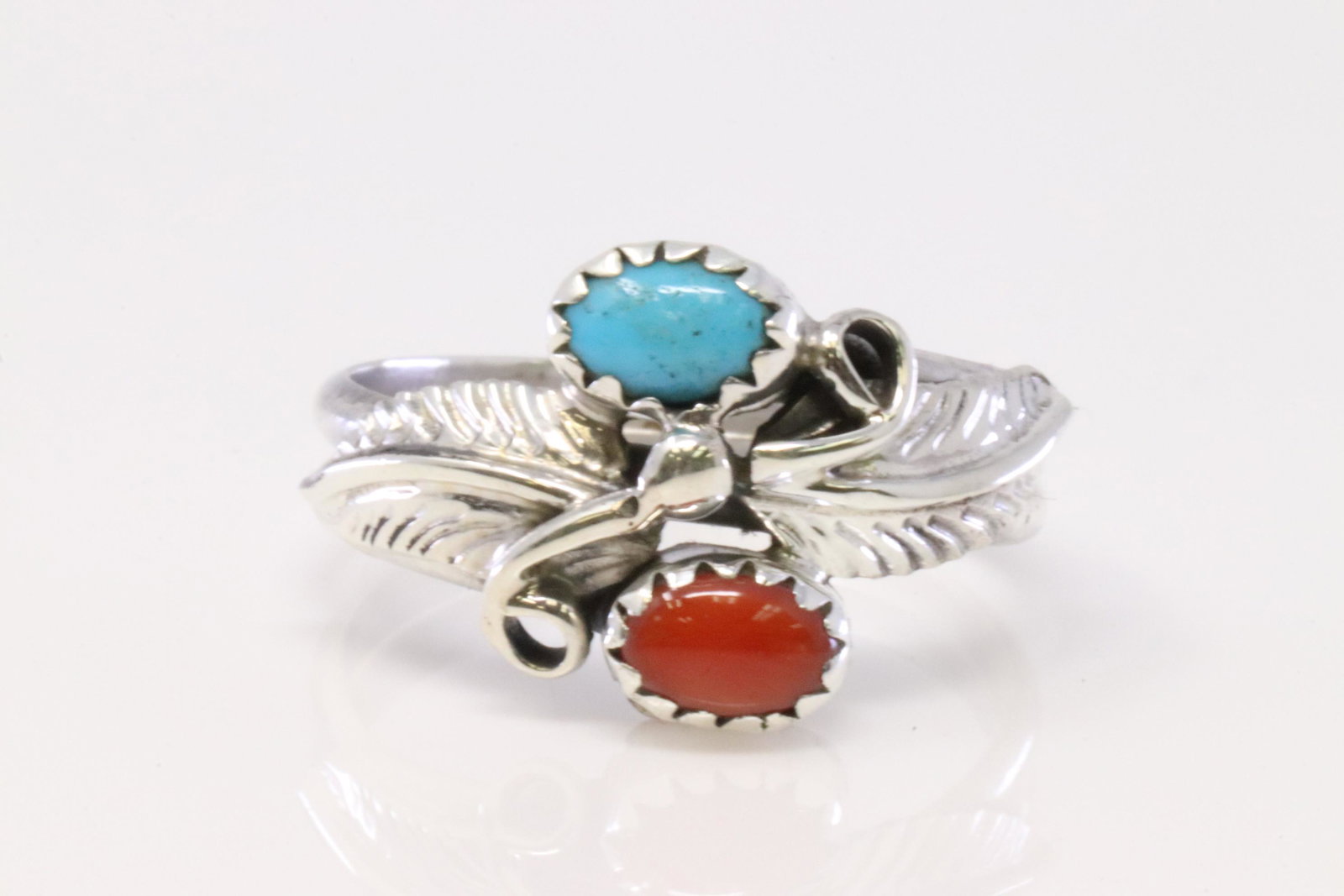 Native American Navajo Handmade Sterling Silver Coral /: This is a Native American Navajo Handmade Sterling Silver Coral / Turquoise Ring By Harry B.Yazzie. Ring size: 8.25.