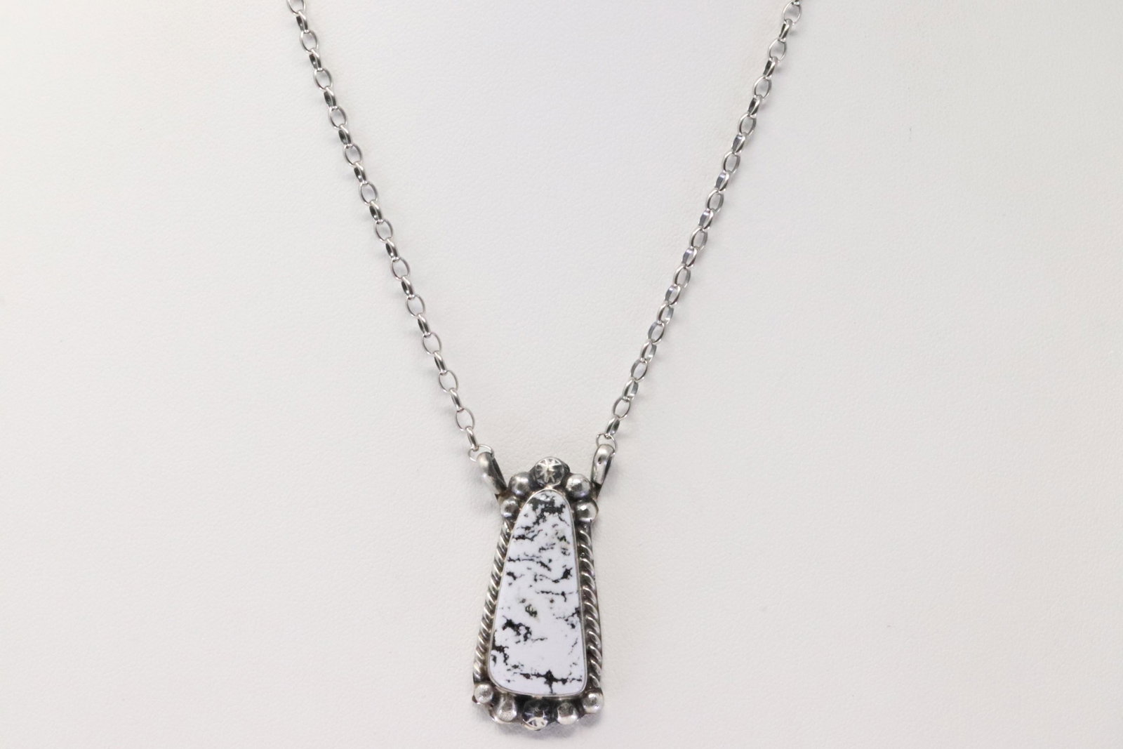 Native American Navajo Handmade Sterling Silver White: This is a Native American Navajo Handmade Sterling Silver White Magnesite Necklace By Agustine Largo. Necklace length: 16.00"