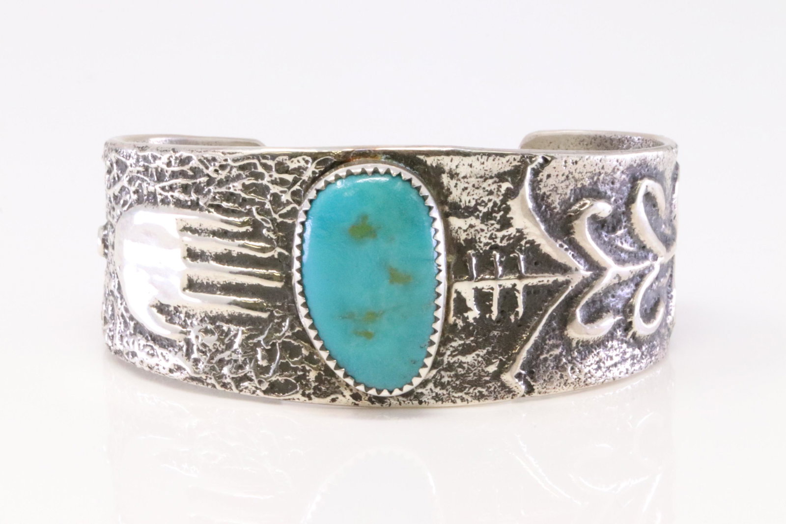 Native American Navajo Handmade Sterling Silver: This is a Native American Navajo Handmade Sterling Silver Turquoise Bracelet By Watson Billy.
