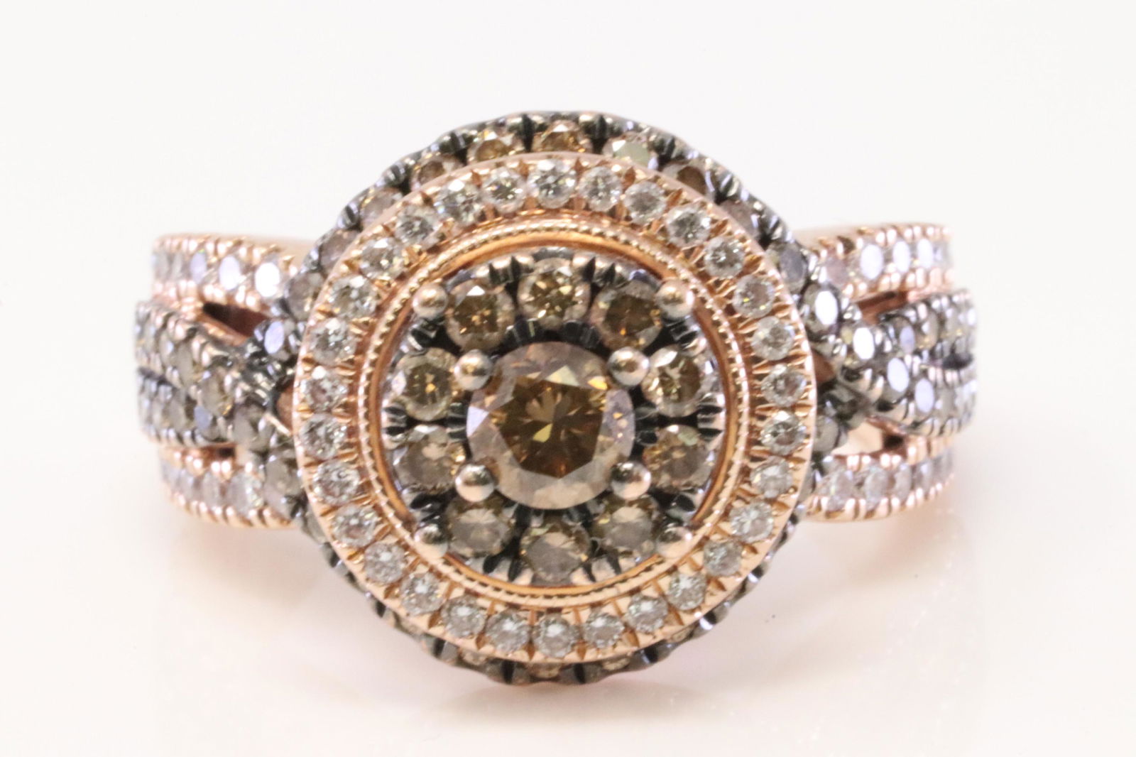 14Kt Rose Gold White/Champagne Diamond Ring. (1 of 5)