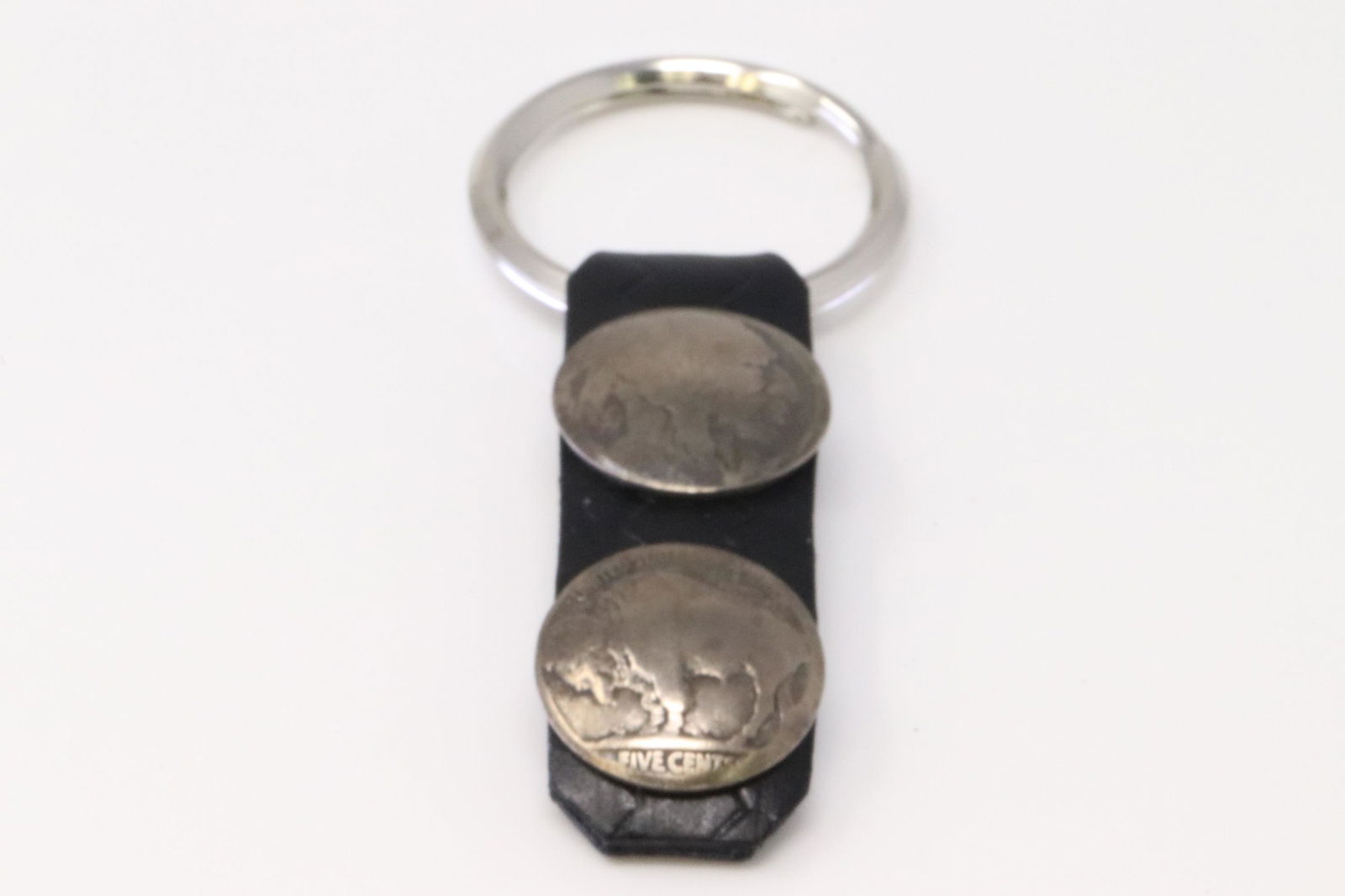 Native America Navajo Handmade Sterling Silver Leather Buffalo Nickel Key Ring. (1 of 3)