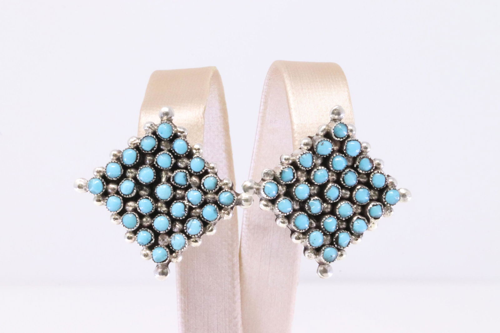 Native America Handmade Zuni Sterling Silver Turquoise Post Earring's. (1 of 4)