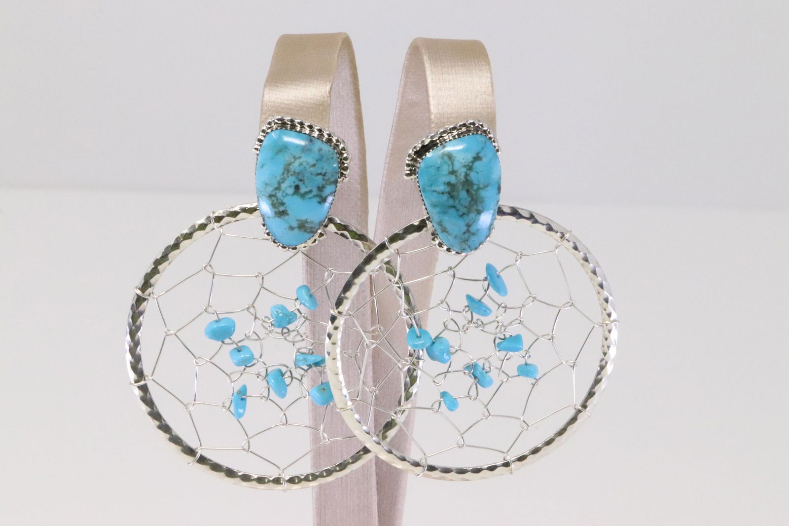 Native America Handmade Navajo Sterling Silver Turquoise Dreamcatcher Post Earring's By Bucky Belin. (1 of 4)