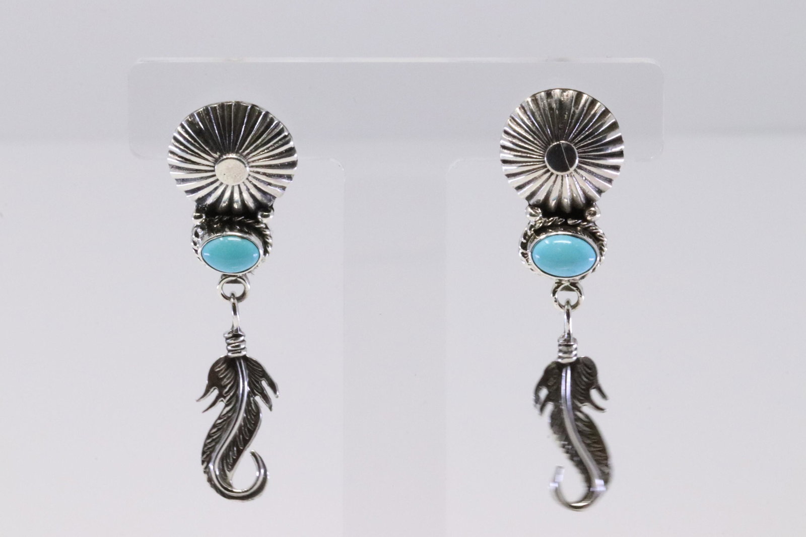 Native America Handmade Navajo Sterling Silver Turquoise Post Earring's By Daniel Benally.: This is a Native America Handmade Navajo Sterling Silver Turquoise Post Earring's By Daniel Benally.