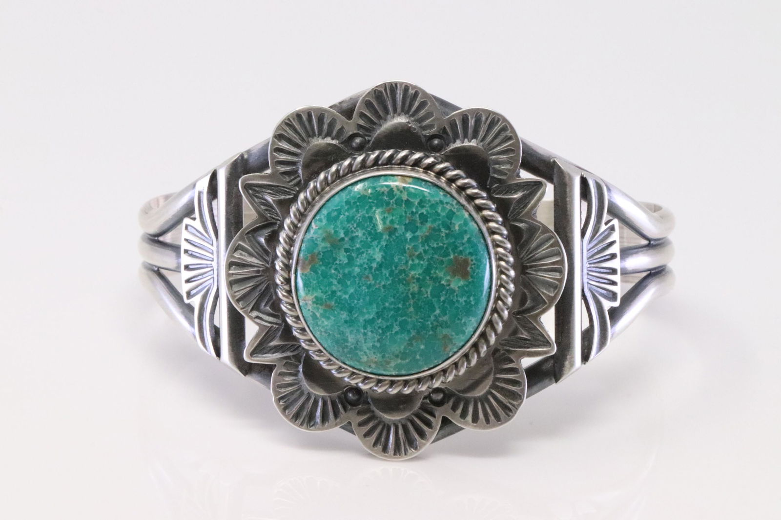 Native America Navajo Handmade Sterling Emerald Valley Turquoise Bracelet By Mary Ann Spencer. (1 of 4)