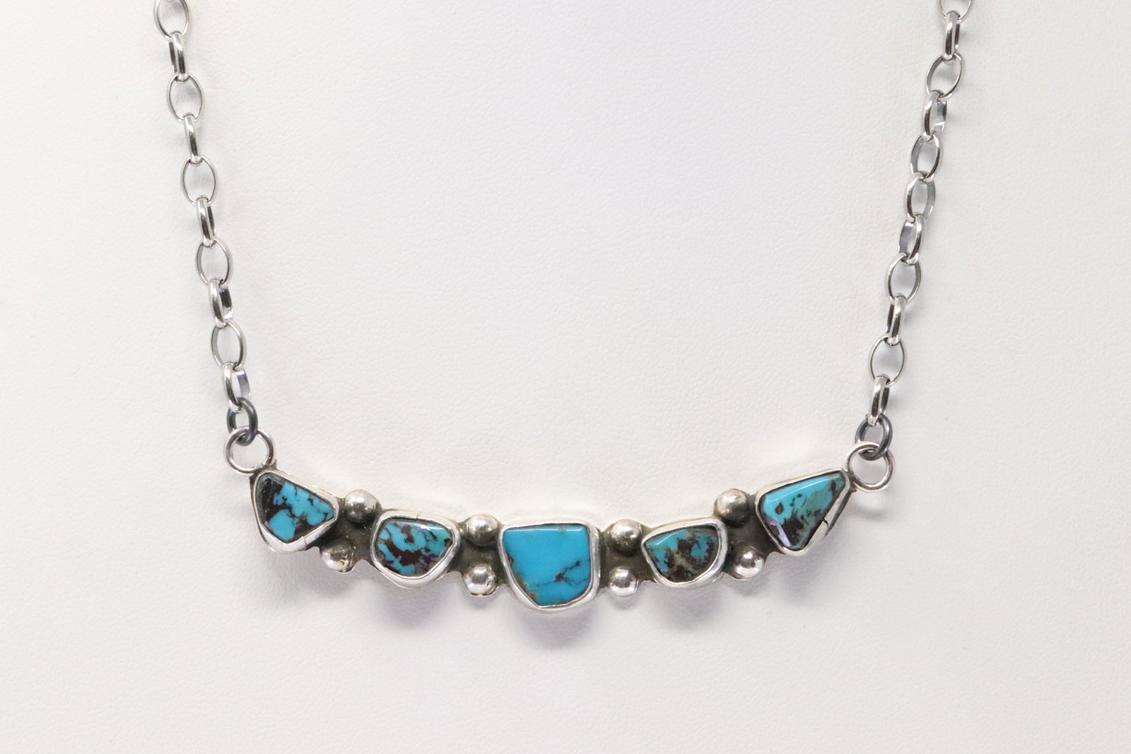 Native America Zuni Handmade Sterling Silver Turquoise Necklace By Jude Candelaria.: This is a Native America Zuni Handmade Sterling Silver Turquoise Necklace By Jude Candelaria. Necklace length: 16.00"