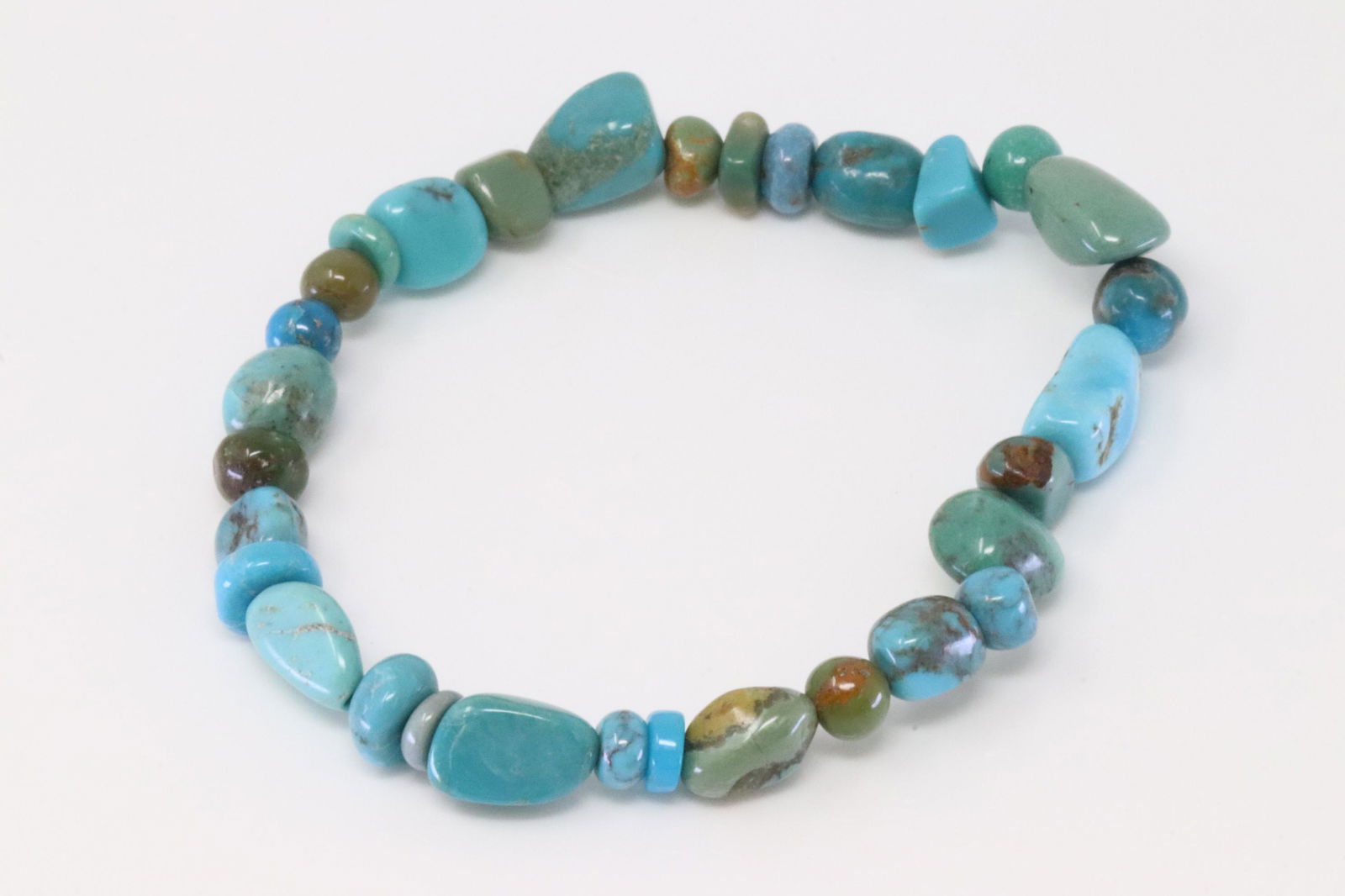 Native america Navajo Handmade Sterling Silver Turquoise Stretch Bracelet. (1 of 4)