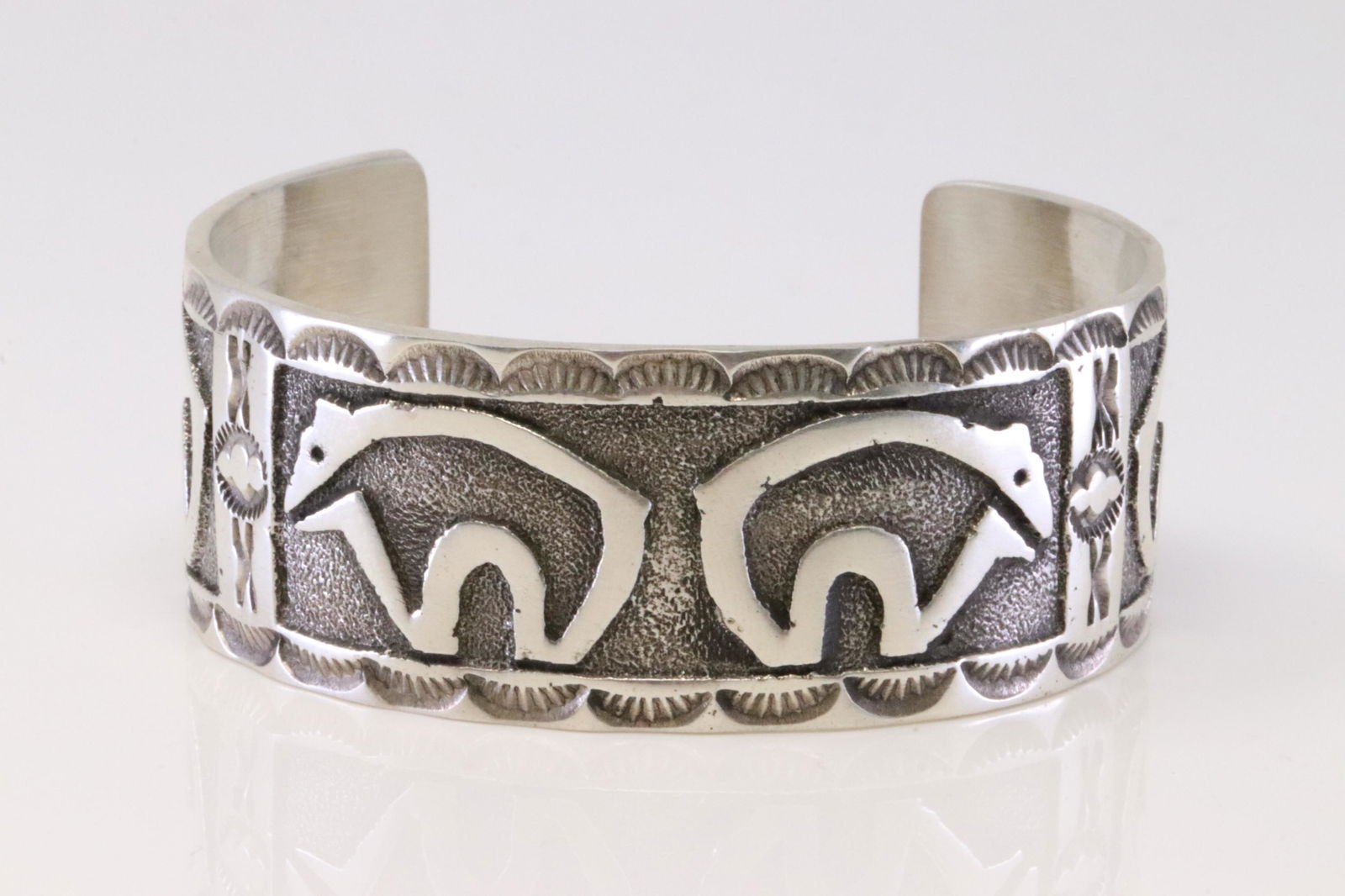 Native American Navajo Handmade Sterling Silver Solid Bear Bracelet By K. (1 of 4)