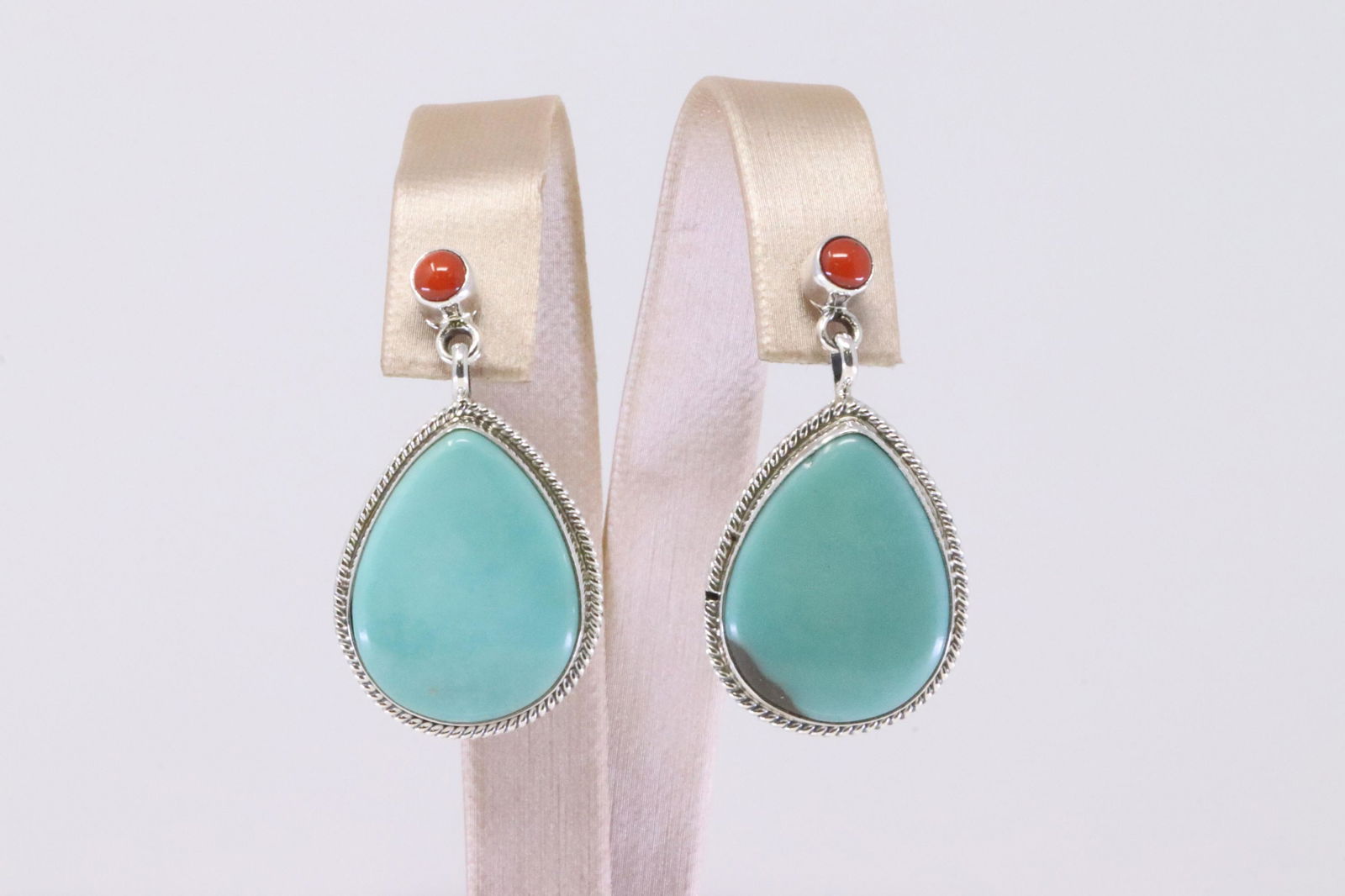 Native America Navajo Handmade Sterling Silver Coral / Turquoise Earring's By Verley Betone. (1 of 4)