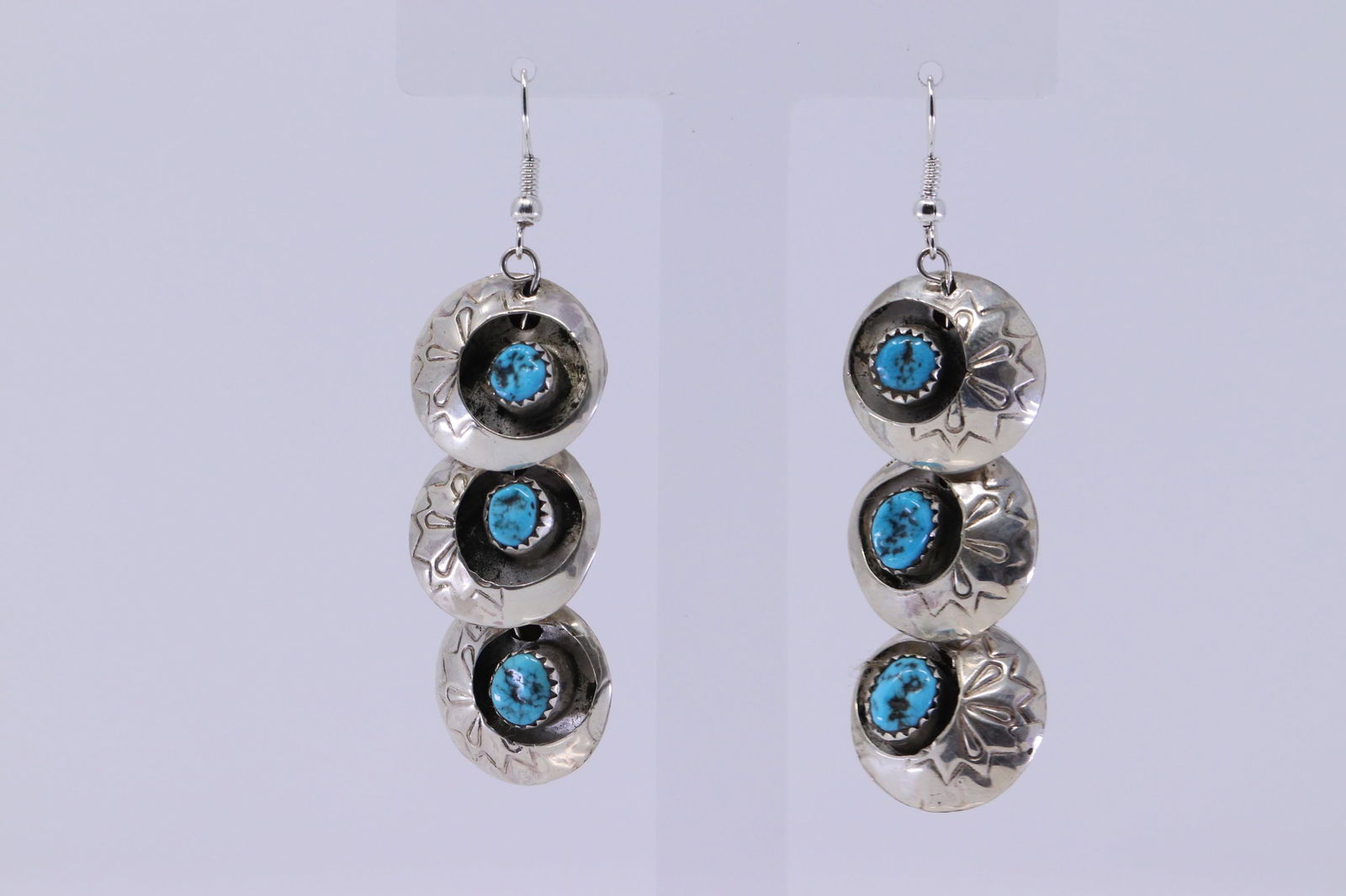 Native American Navajo Handmade Sterling Silver Turquoise Dangle Earrings Handmade by  Lenatte Largo (1 of 4)