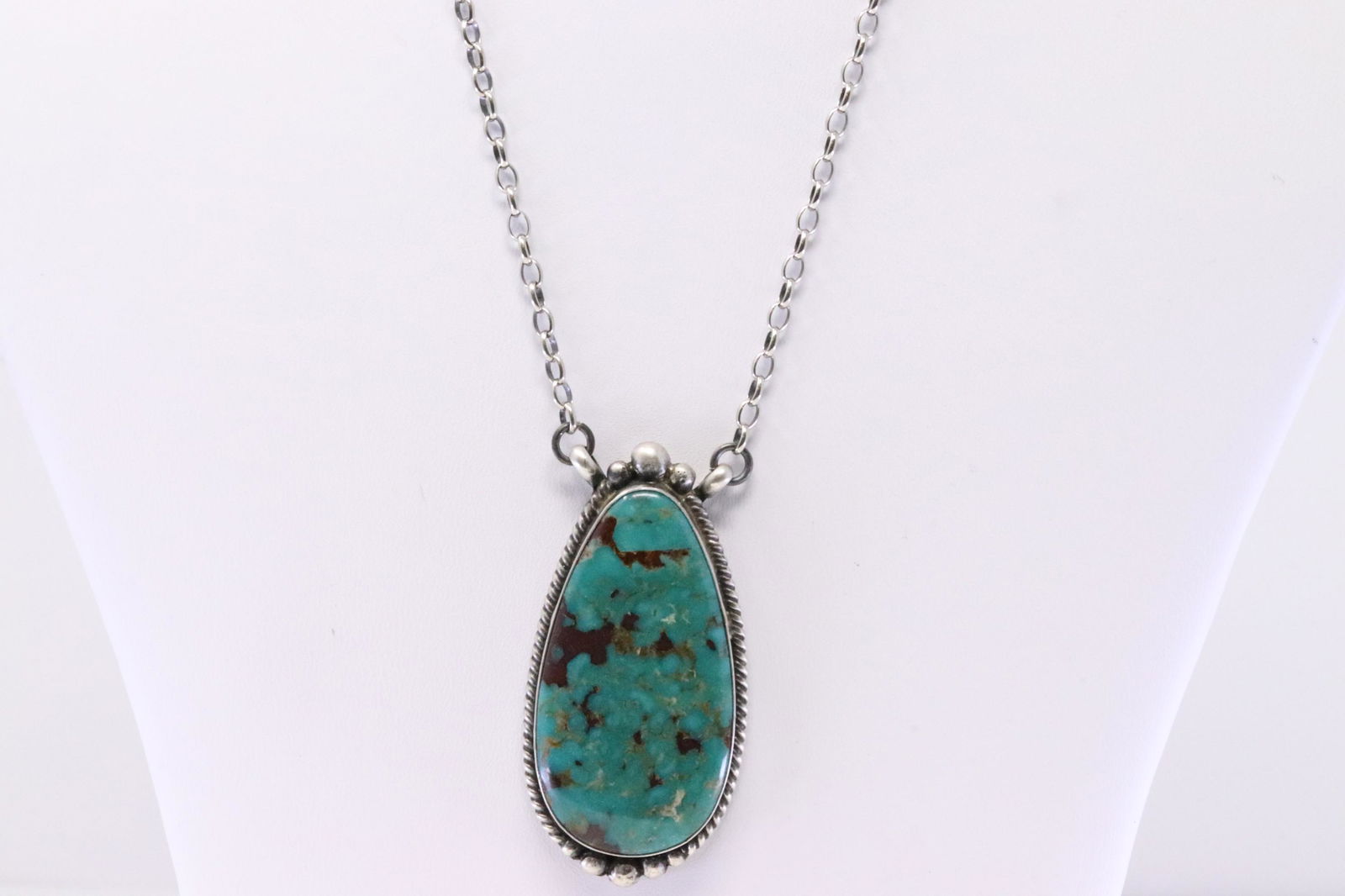 Native America Navajo Handmade Sterling Silver Turquoise Necklace By Eugene Belone. (1 of 4)
