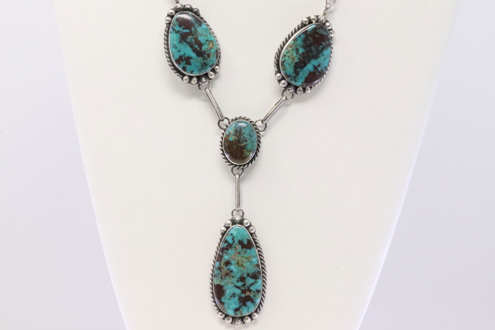 Native American Navajo Handmade Sterling Silver Turquoise Necklace & Earring's Set By Agustine (1 of 8)