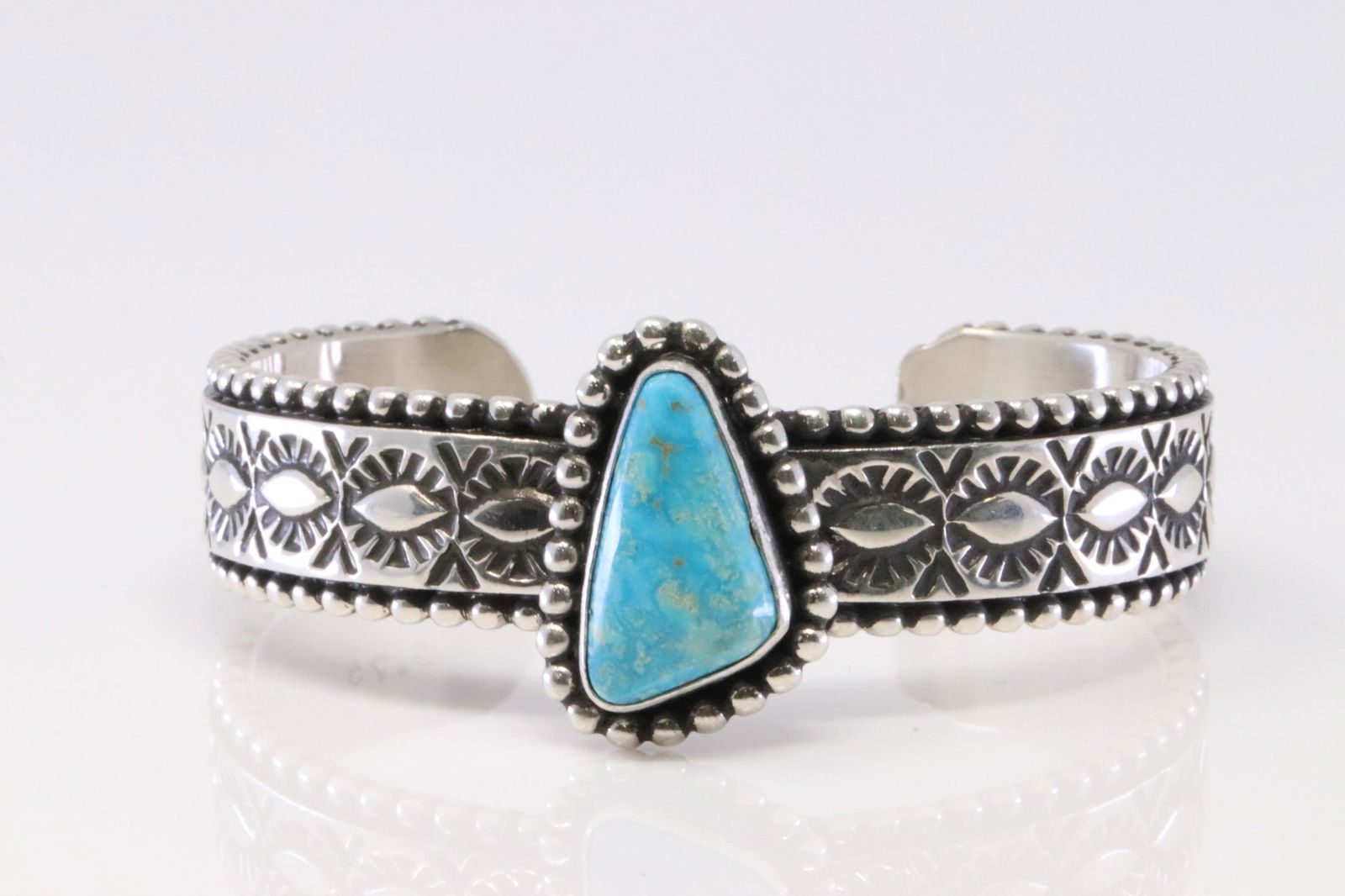 Native American Navajo Handmade Sterling Silver Turquoise Bracelet By Johnathan Nz. (1 of 4)