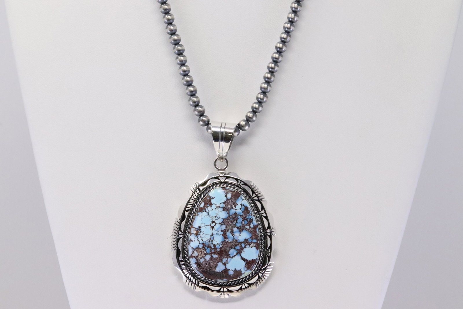 Native America Handmade Navajo Sterling Silver Golden Hills Turquoise Pedant & Necklace By Eugene: This is a Native America Handmade Navajo Sterling Silver Golden Hills Turquoise Pedant & Necklace By Eugene Belone. Necklace length: 20.00"