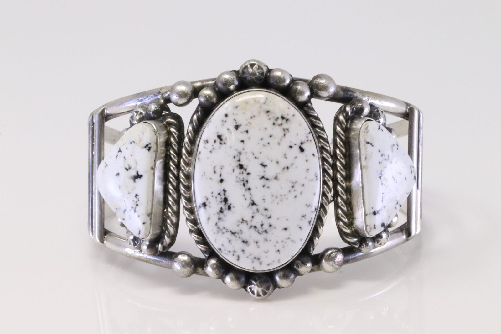 Native america Navajo Handmade Sterling Silver White Buffalo Bracelet By Augustine Largo. (1 of 4)