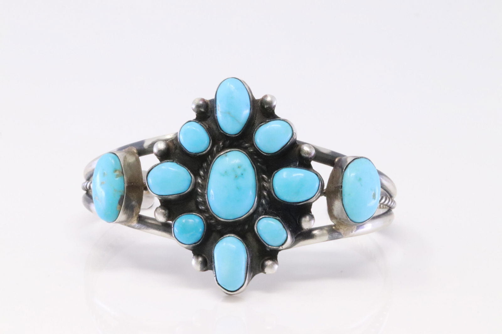 Native American Handmade Sterling Silver Navajo Kingman Turquoise Bracelet By Wilson Dawes. (1 of 4)