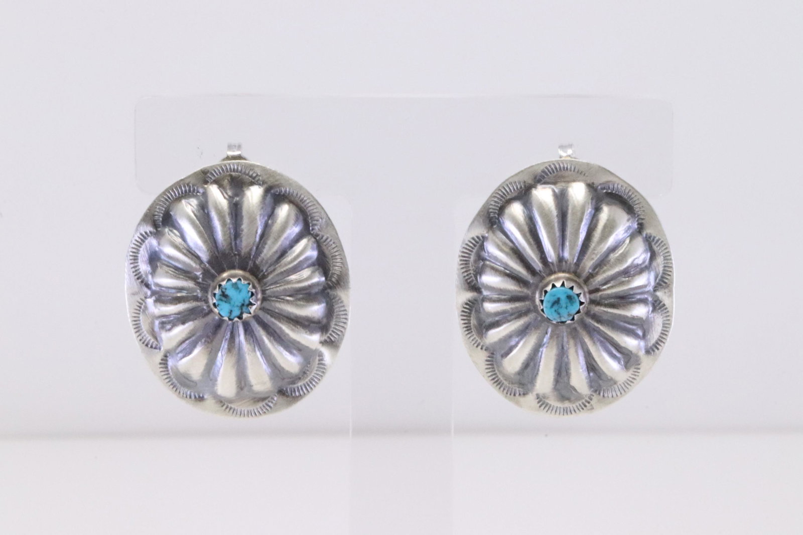 Native American Navajo Handmade Sterling Silver Turquoise Post Earring's By Joan Begay.: This is a Native American Navajo Handmade Sterling Silver Turquoise Post Earring's By Joan Begay.