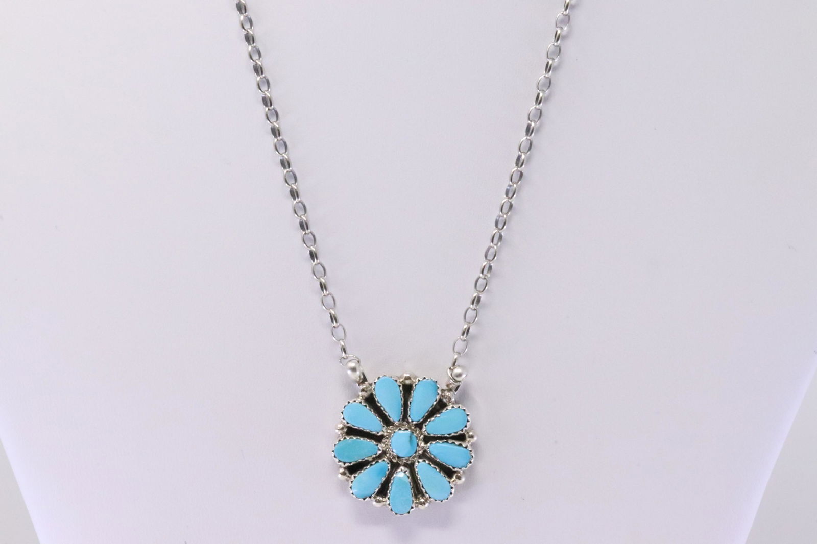 Native America Handmade Zuni Sterling Silver Sleeping Beauty Turquoise Necklace By Alicia Wilson. (1 of 4)