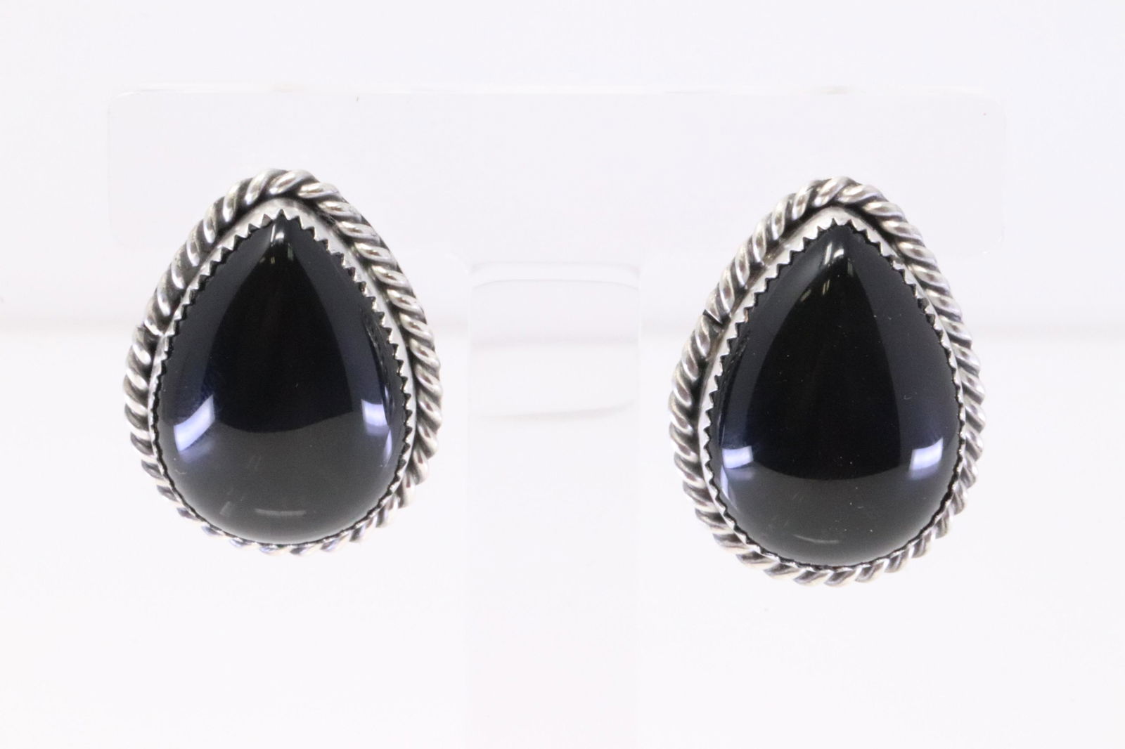 Native America Handmade Navajo Sterling Silver Black Onyx Post Earring's By Alfred Martinez. (1 of 4)
