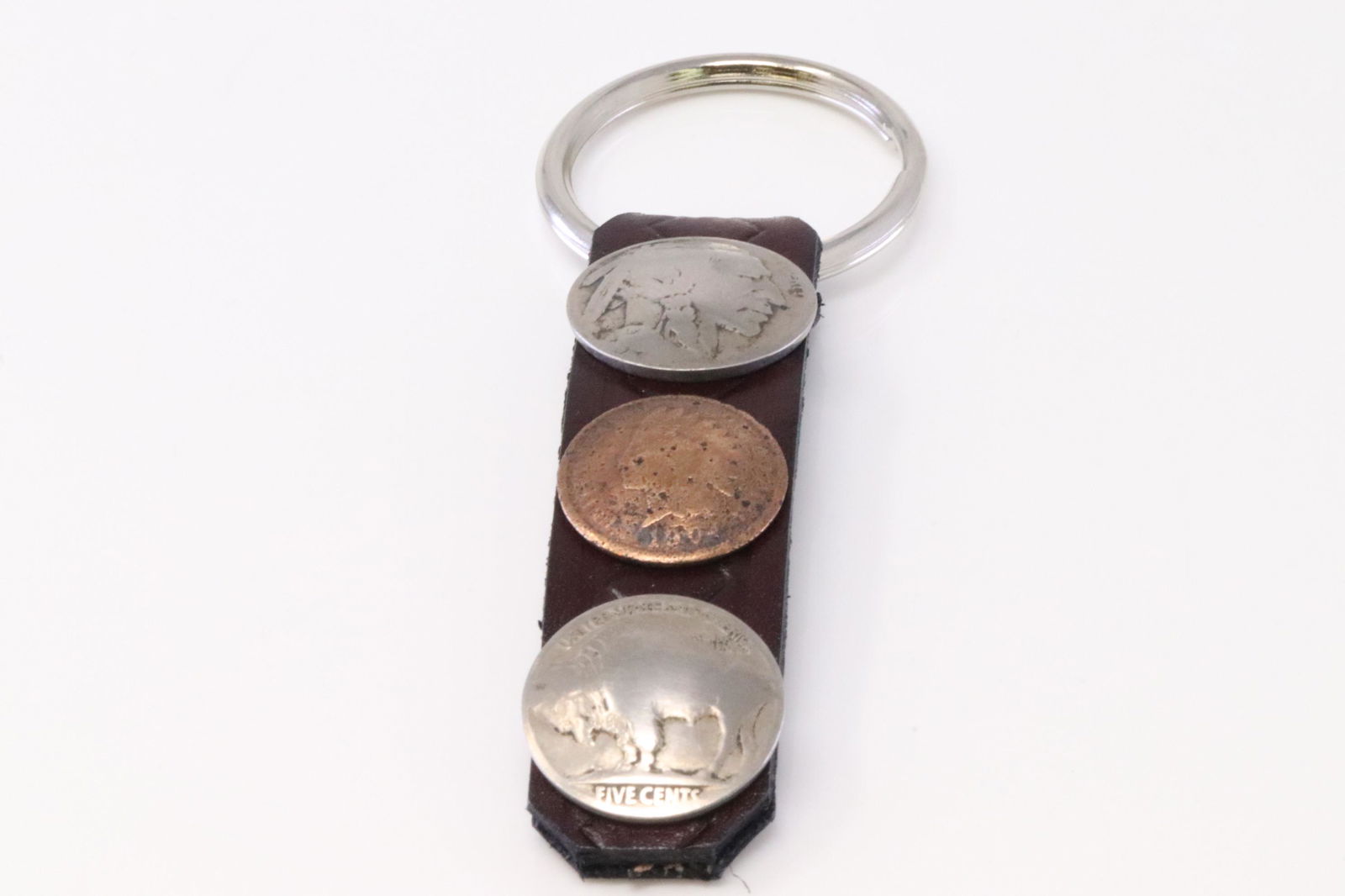 Native American Navajo Handmade Sterling Silver Leather Keychain 3 Coin.: This is a Native American Navajo Handmade Sterling Silver Leather Keychain 3 Coin.