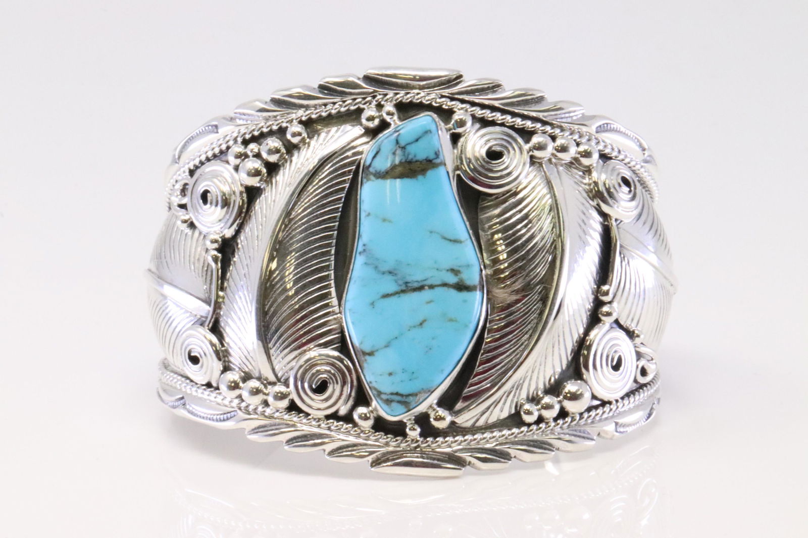 Native America Navajo Handmade Sterling Silver Turquoise Bracelet By Darrell Morgan. (1 of 4)