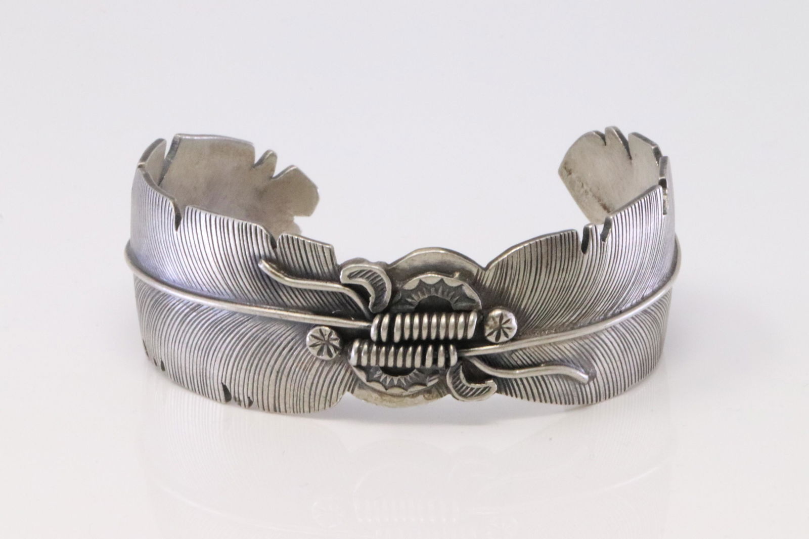 Native American Navajo Handmade Sterling Silver Feather Bracelet By S. (1 of 4)