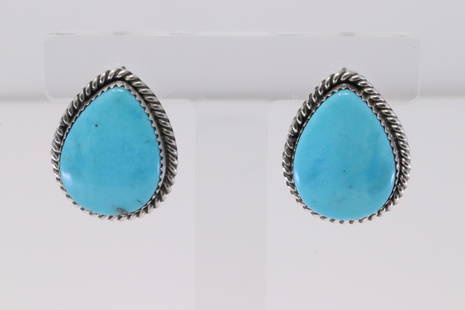 Native America Navajo Handmade Sterling Silver Turquoise Post Earring's By Alfred Martinez.: This is a Native America Navajo Handmade Sterling Silver Turquoise Post Earring's By Alfred Martinez.