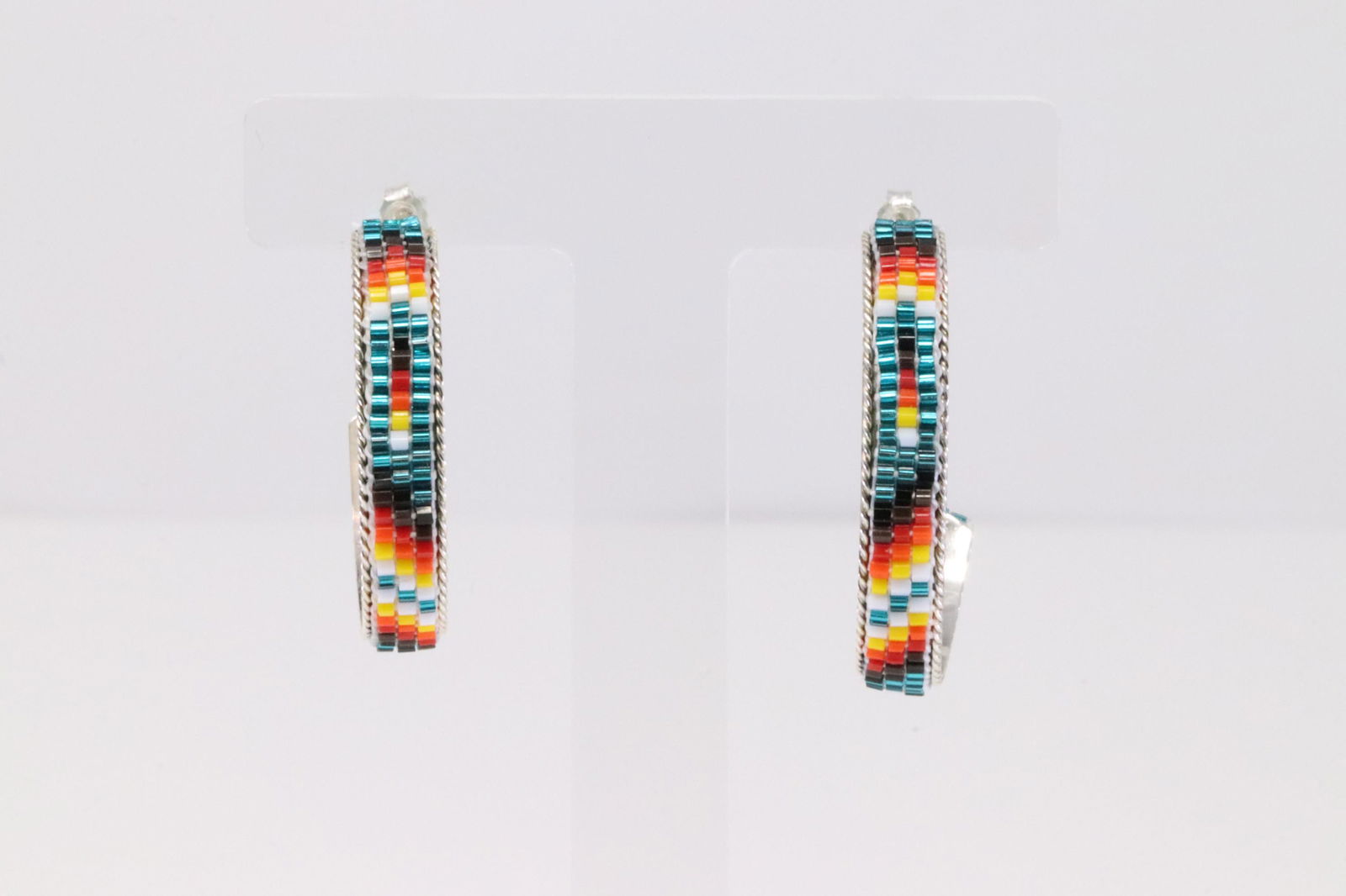 Native America Navajo Handmade Sterling Silver Multi-Color Hoop Earring's. (1 of 4)