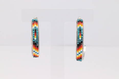 Native America Navajo Handmade Sterling Silver Multi-Color Hoop Earring's.: This is a Native America Navajo Handmade Sterling Silver Multi-Color Hoop Earring's.