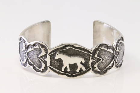 Native American Navajo Handmade Sterling Silver Solid Bracelet Horse Cuff By Emerson Kinsel.: This is a Native American Navajo Handmade Sterling Silver Solid Bracelet Horse Cuff By Emerson Kinsel.