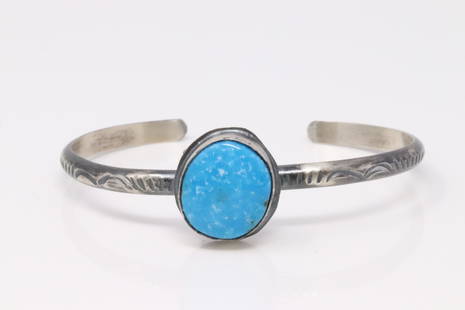 Native American Navajo Handmade Sterling Silver Turquoise Bracelet By B.J.A.: This is a Native American Navajo Handmade Sterling Silver Turquoise Bracelet By B.J.A.