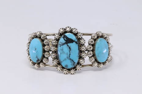 Native American Navajo Handmade Sterling Silver Turquoise Bracelet By Mike Smith.: This is a Native American Navajo Handmade Sterling Silver Turquoise Bracelet by Mike Smith.