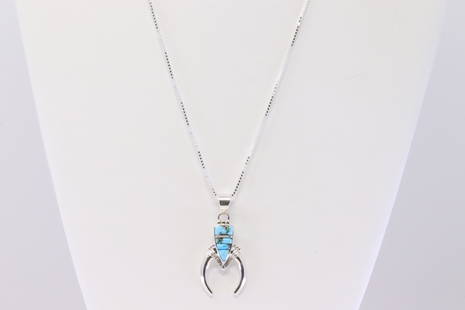 Native America Navajo Handmade Sterling Silver Naja Turquoise Pendant & 925 Necklace By B.S.: This is a Native America Navajo Handmade Sterling Silver Naja Turquoise Pendant & 925 Necklace By B.S. Necklace length: 24.00"